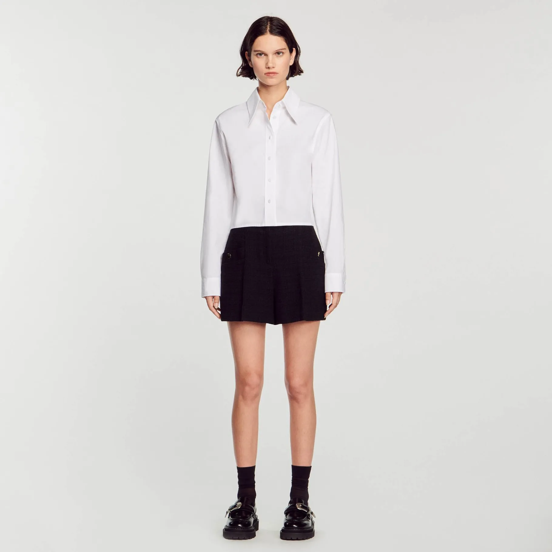 Cheap SANDRO Short Taille Haute En Tweed Noir