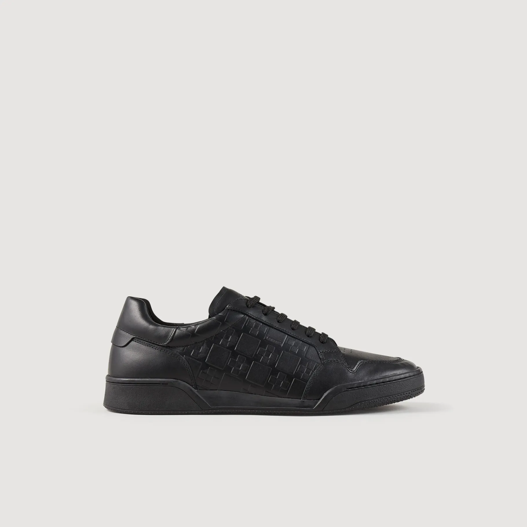 Online SANDRO Sneakers En Cuir Embossé Square Cross Noir