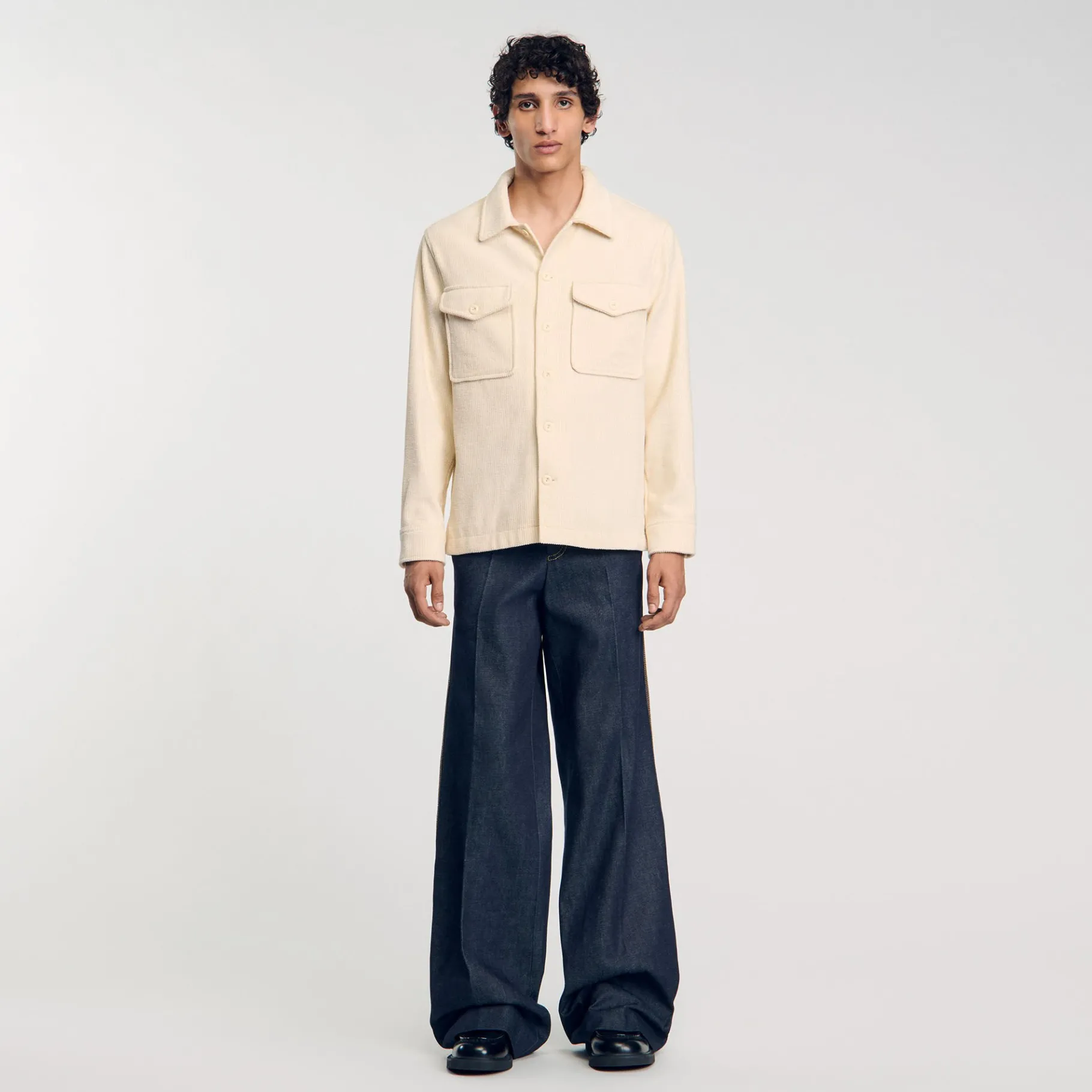 Best Sale SANDRO Surchemise En Velours Côtelé Beige