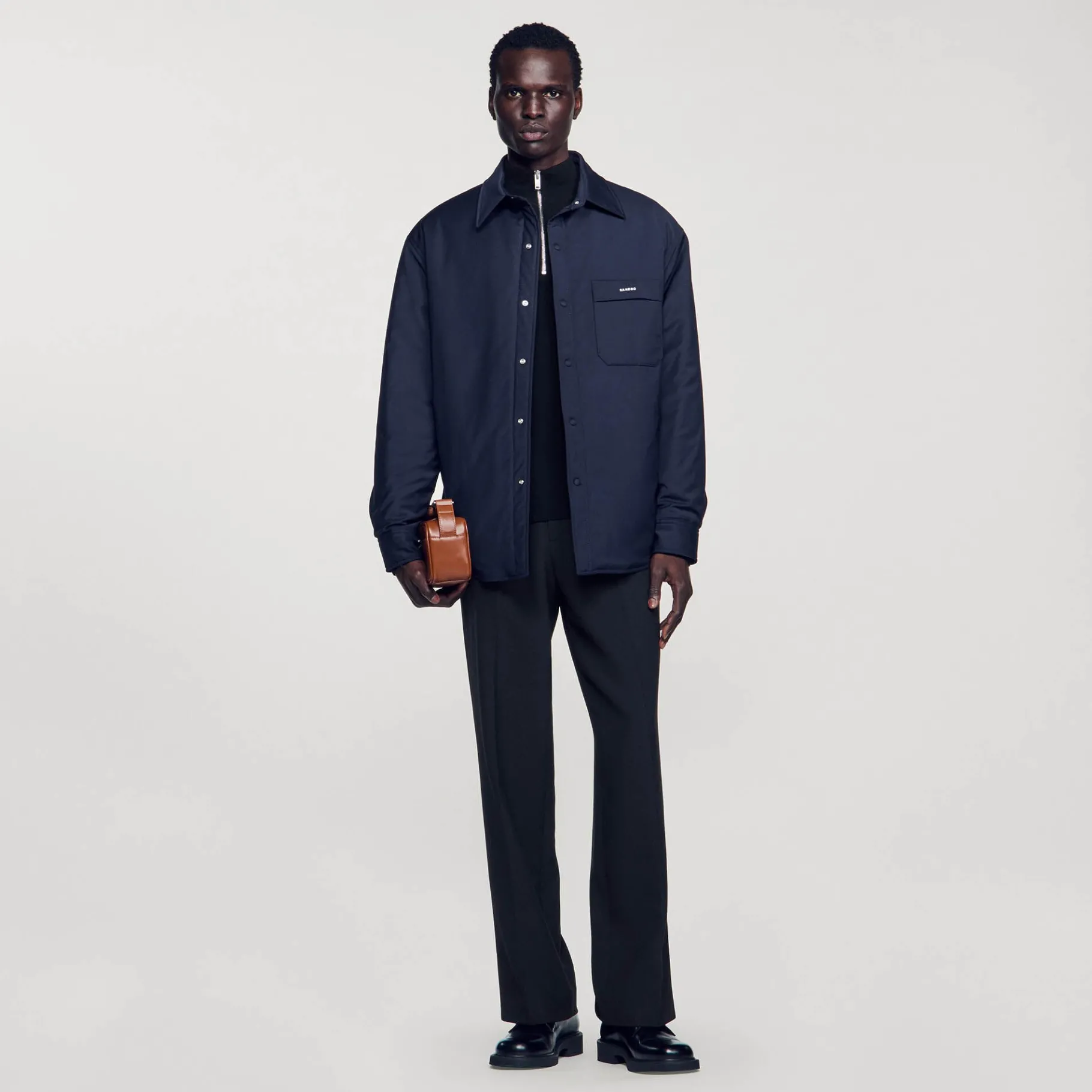 Shop SANDRO Surchemise Ouatinée Oversize Marine
