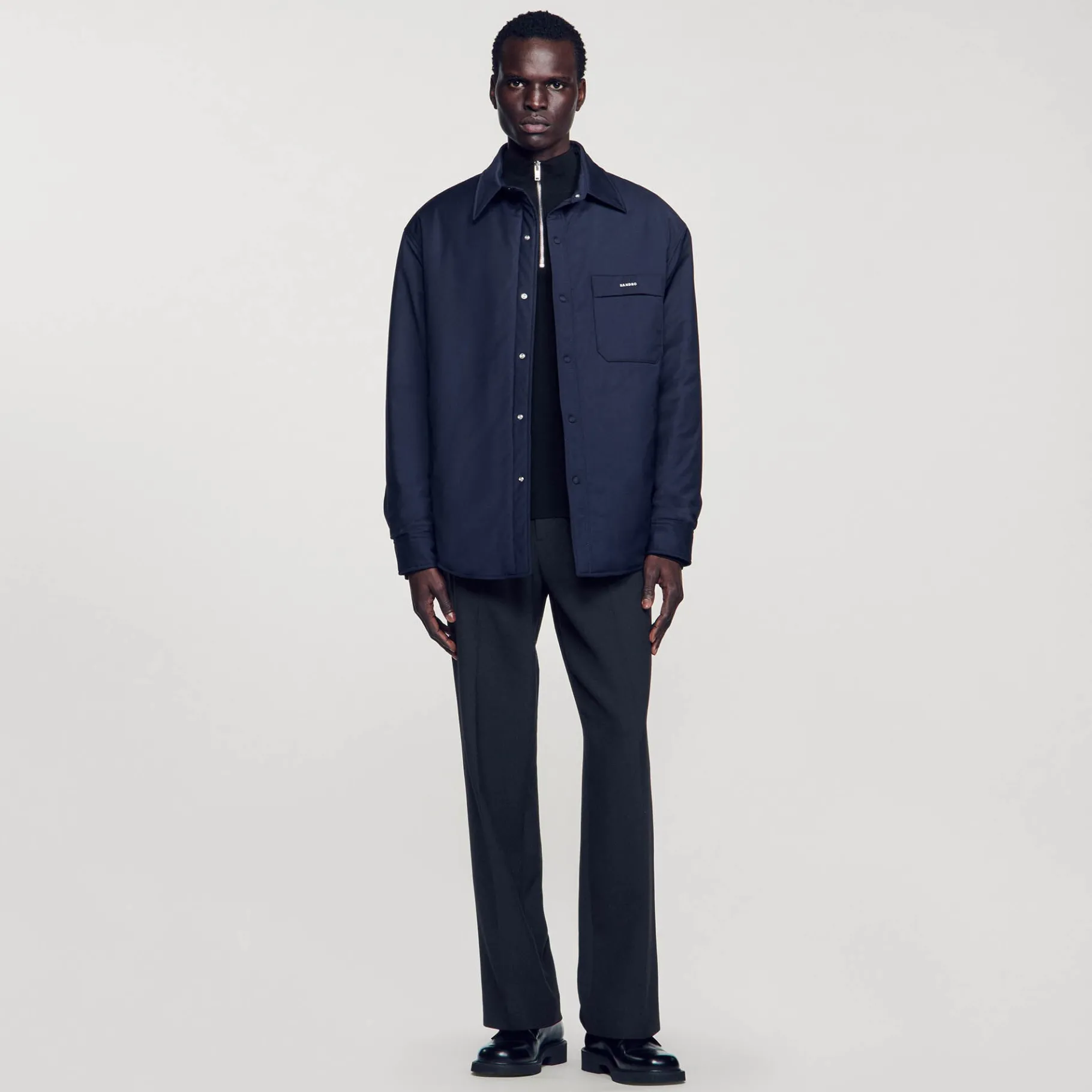 Shop SANDRO Surchemise Ouatinée Oversize Marine