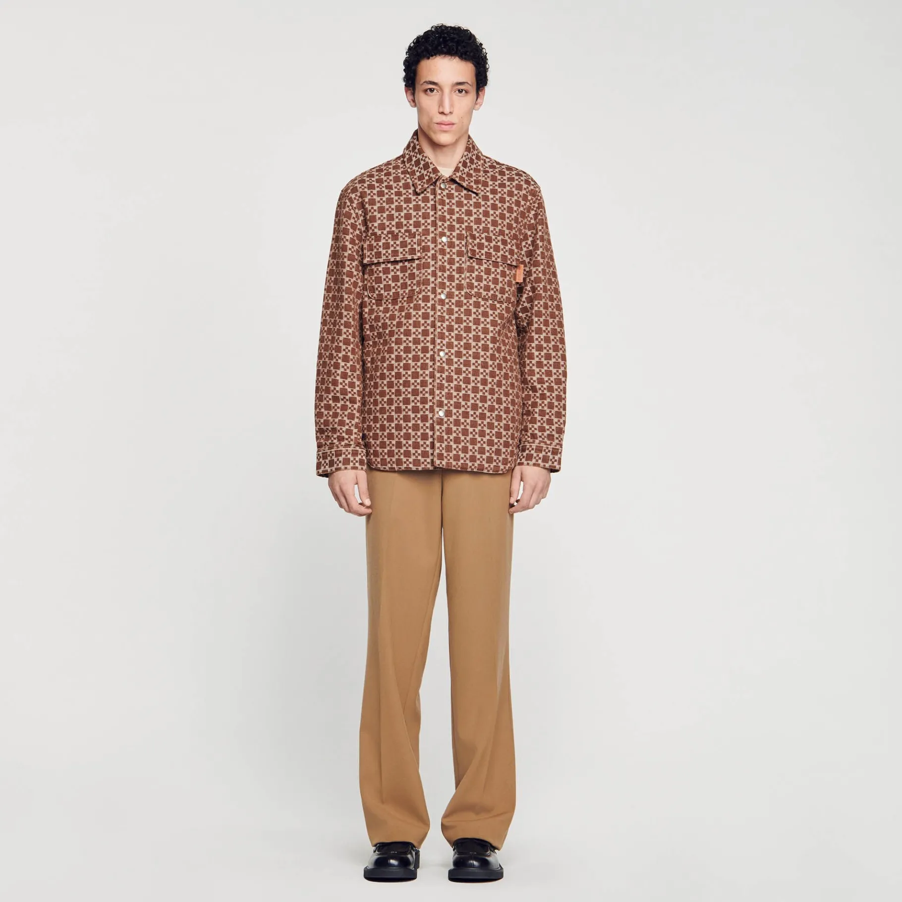 Best SANDRO Surchemise Square Cross Marron Foncé
