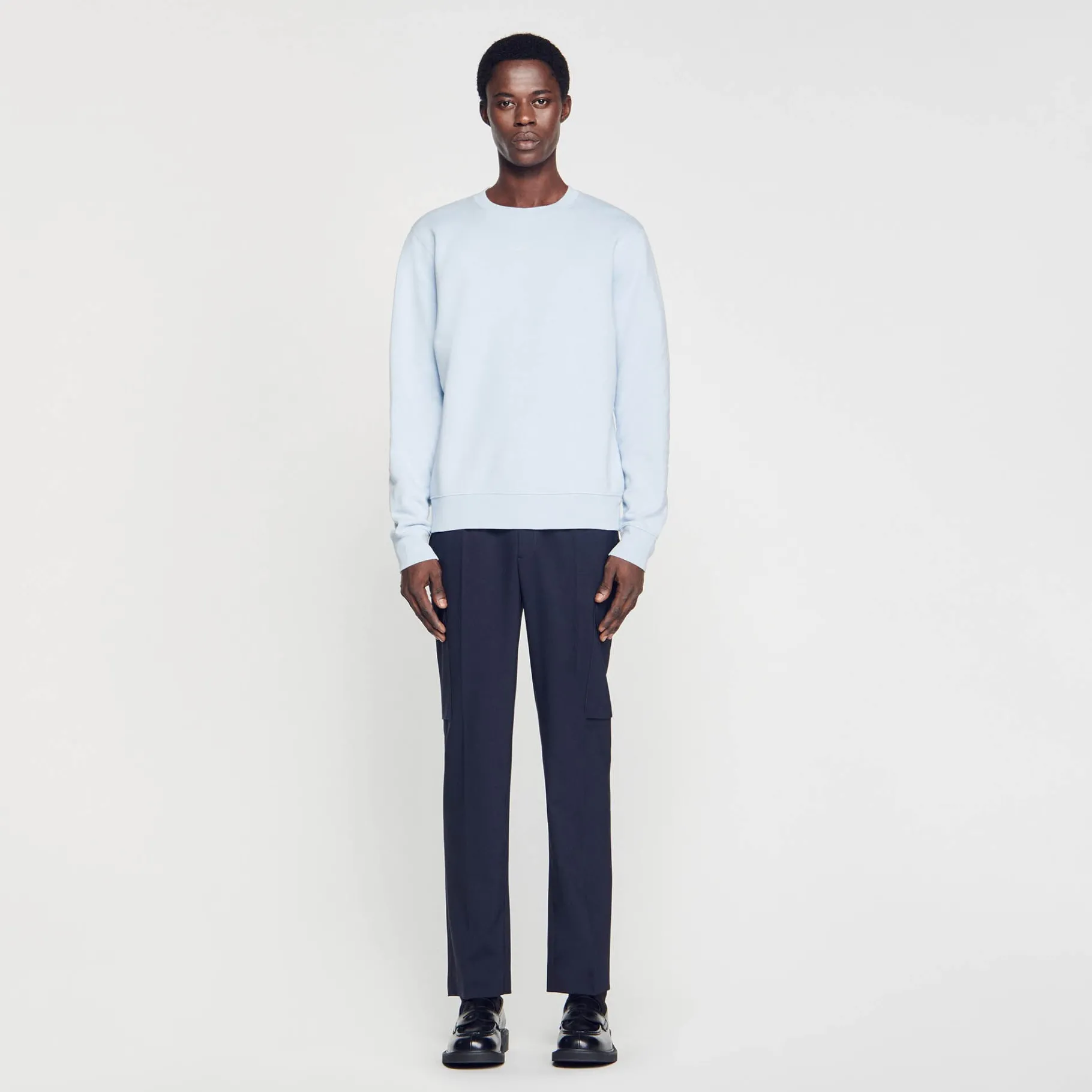 Sale SANDRO Sweat Molletonné Brodé Bleu Ciel