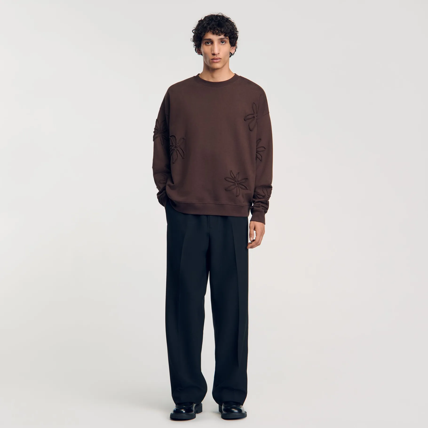 Hot SANDRO Sweatshirt Oversize Fleurs Chocolat