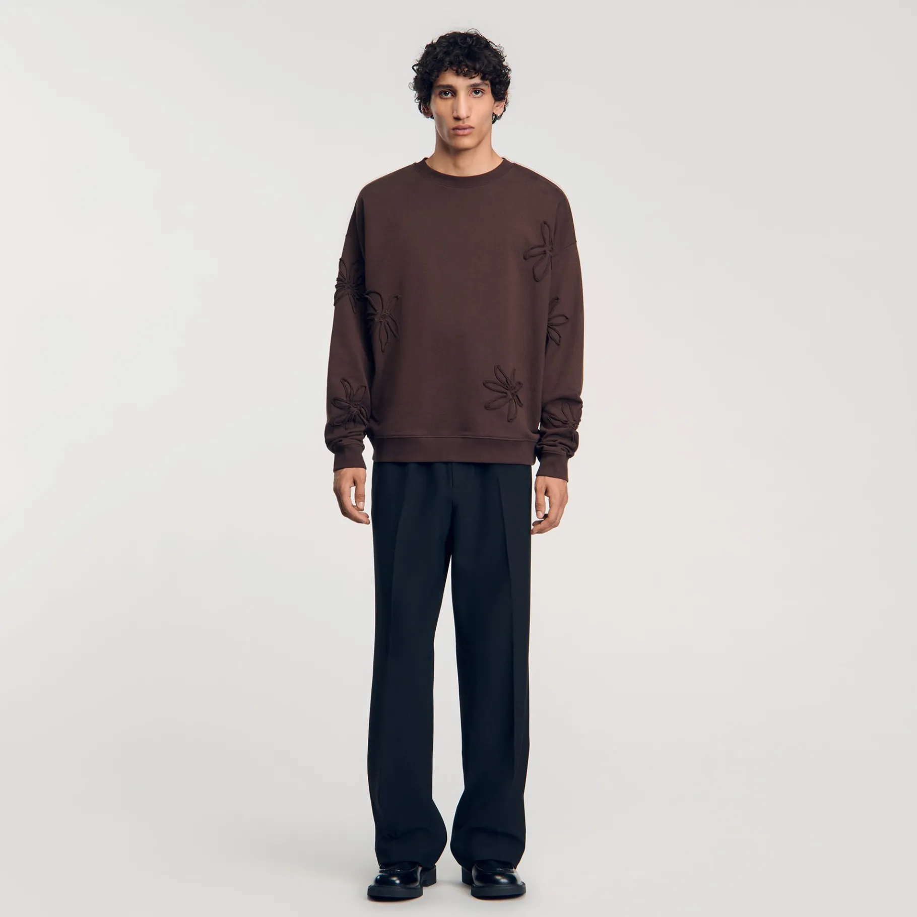 Hot SANDRO Sweatshirt Oversize Fleurs Chocolat
