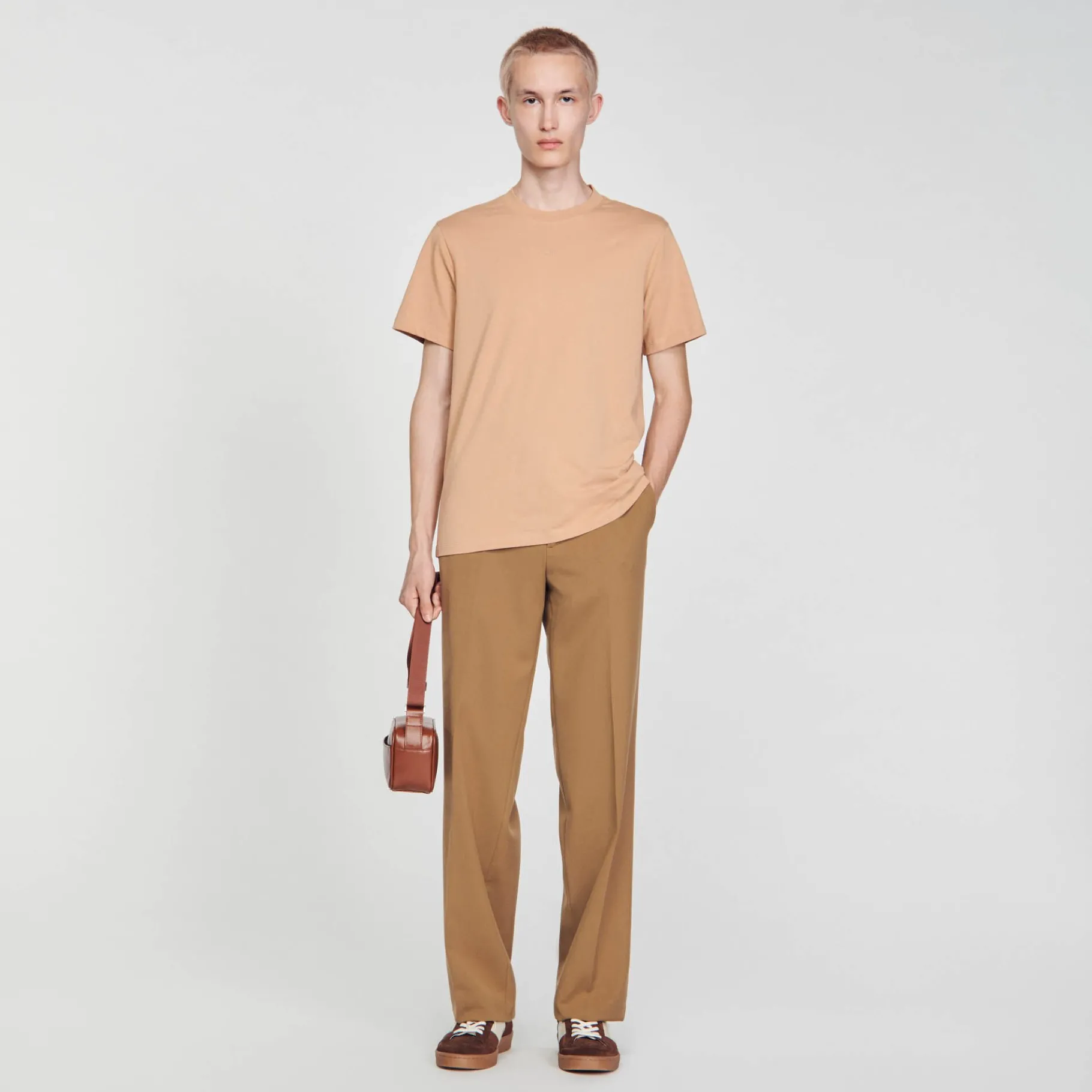 Sale SANDRO Tee-shirt à Manches Courtes Marron Clair