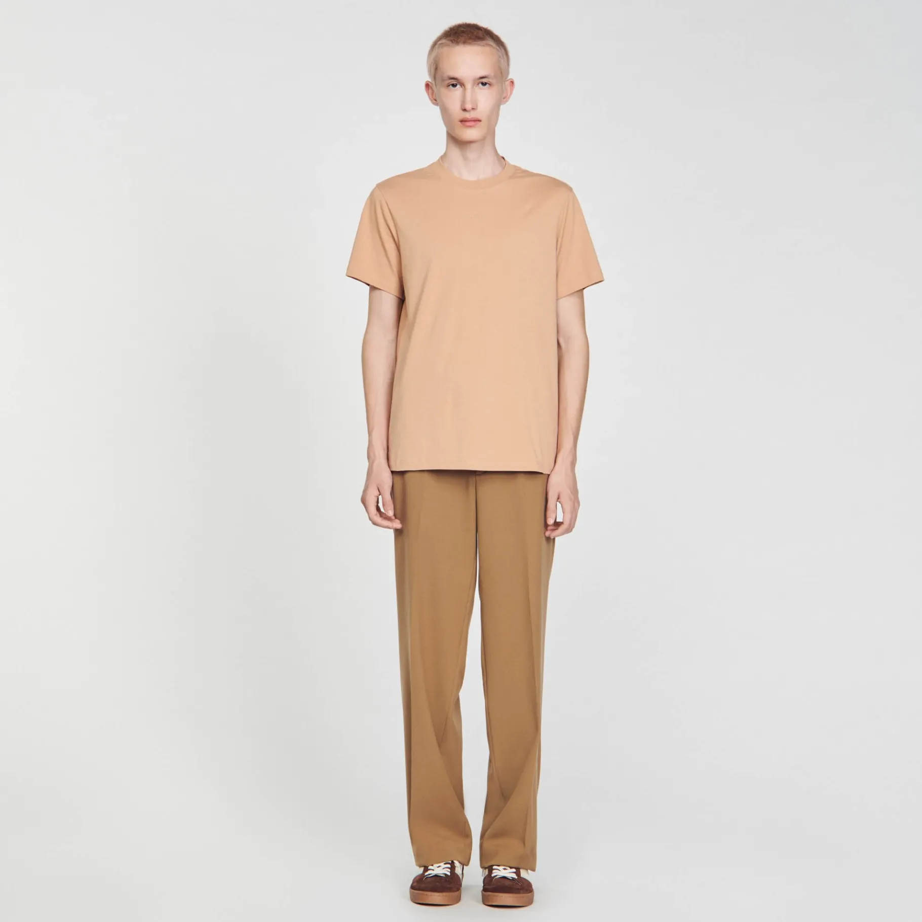 Sale SANDRO Tee-shirt à Manches Courtes Marron Clair