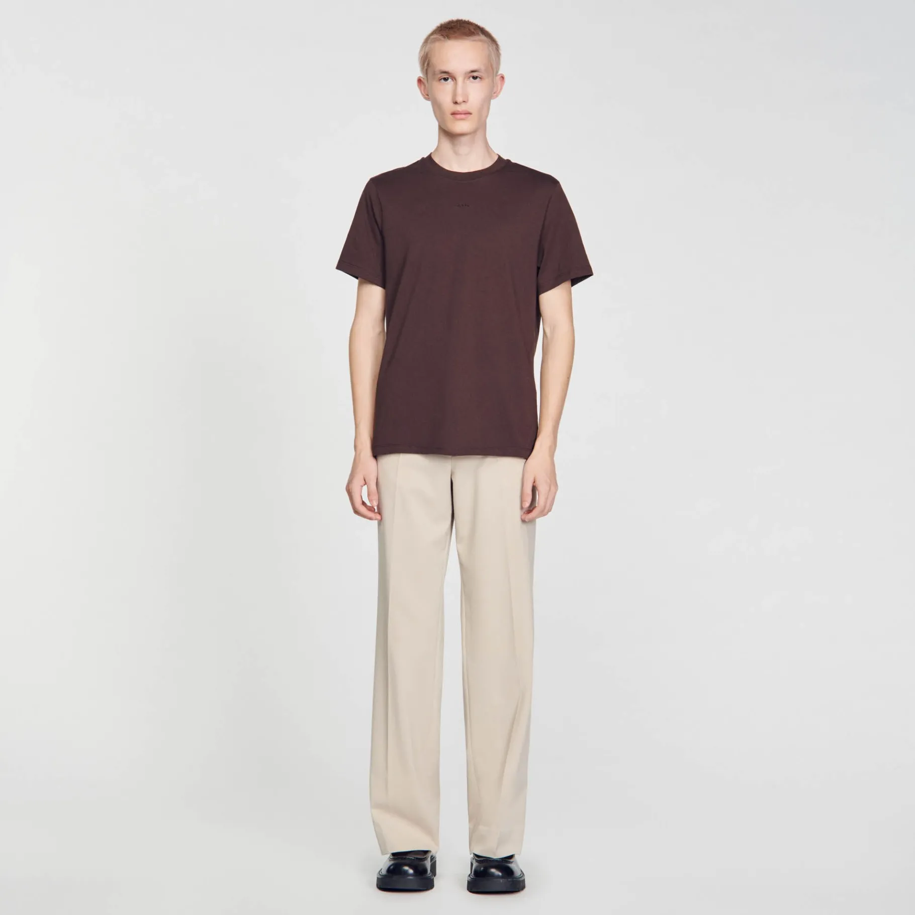 Clearance SANDRO Tee-shirt à Manches Courtes Marron Foncé