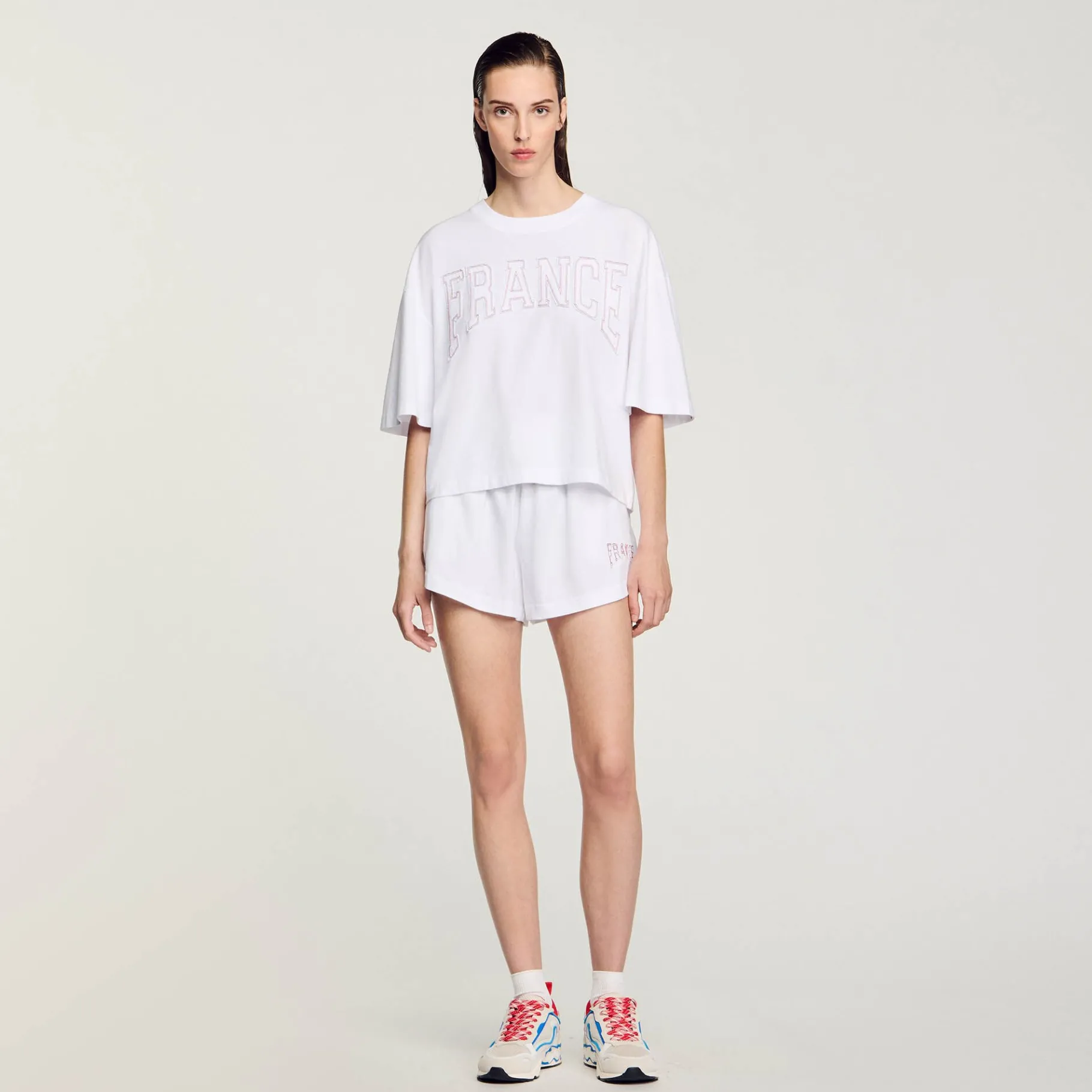 Sale SANDRO Tee-shirt Court Brodé France blanc