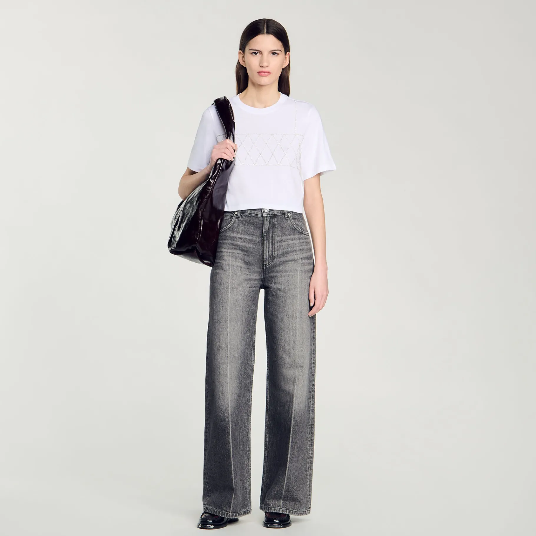 Hot SANDRO Tee-shirt Court Strassé blanc