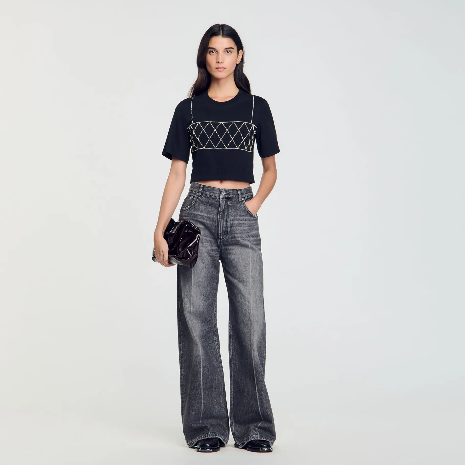 Flash Sale SANDRO Tee-shirt Court Strassé Noir