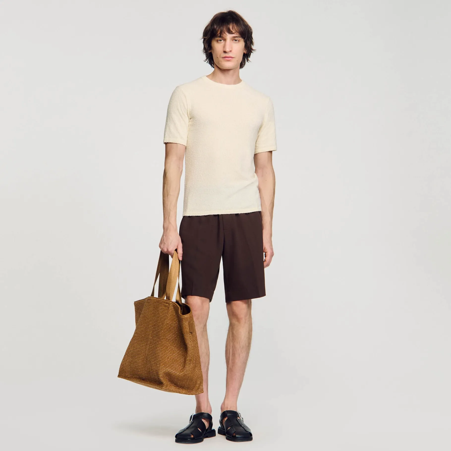 Online SANDRO Tee-shirt En Maille Bouclette Ecru