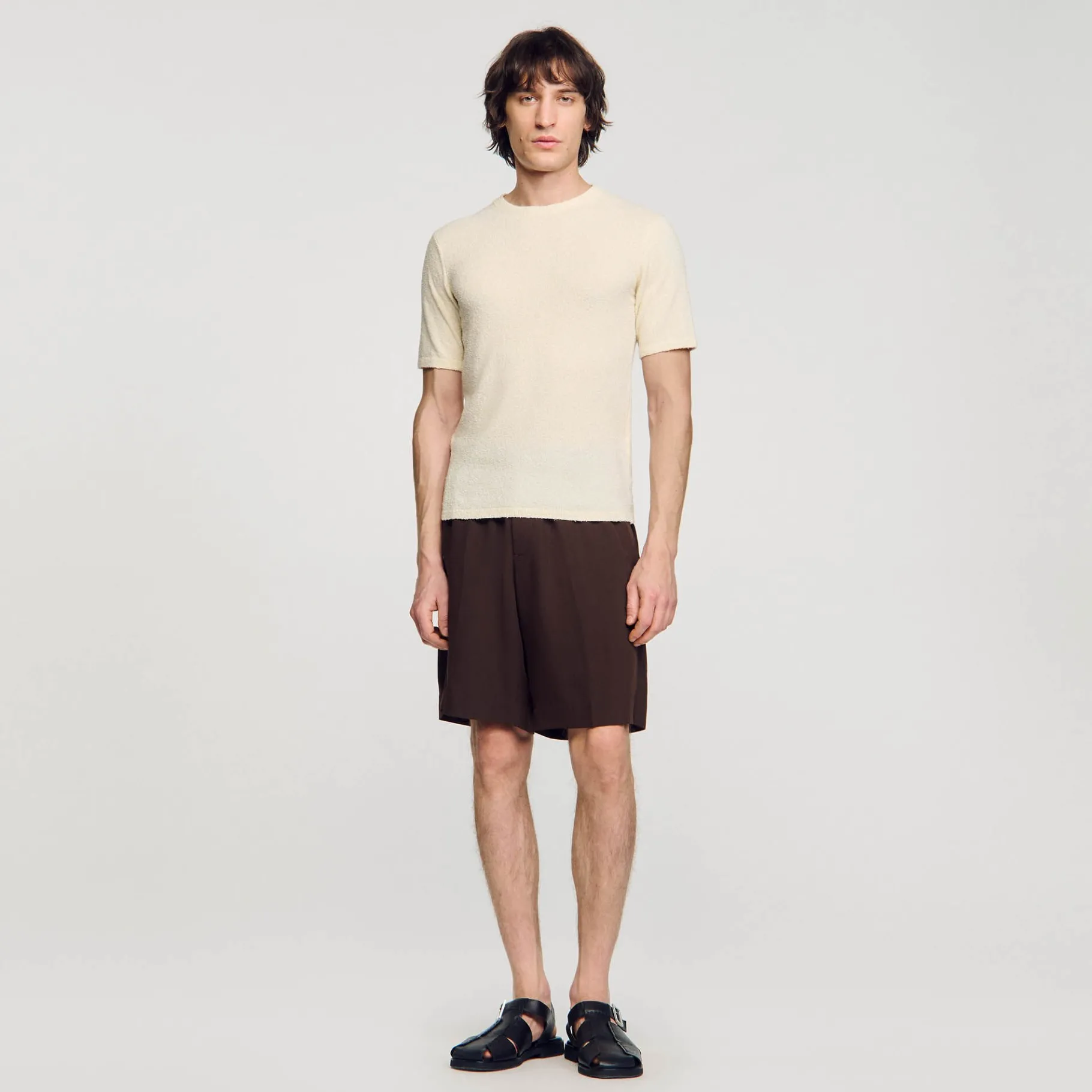 Online SANDRO Tee-shirt En Maille Bouclette Ecru
