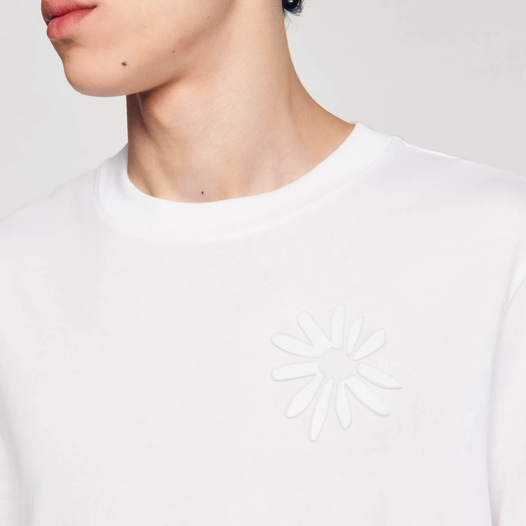 Online SANDRO Tee-shirt Fleur En Coton blanc
