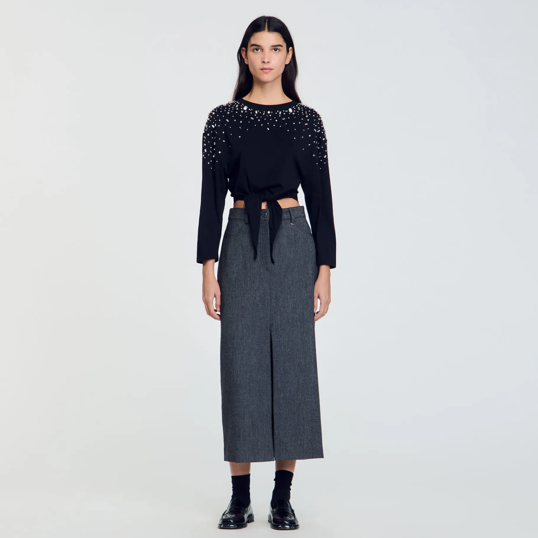 Flash Sale SANDRO Tee-shirt Noué à Strass Noir