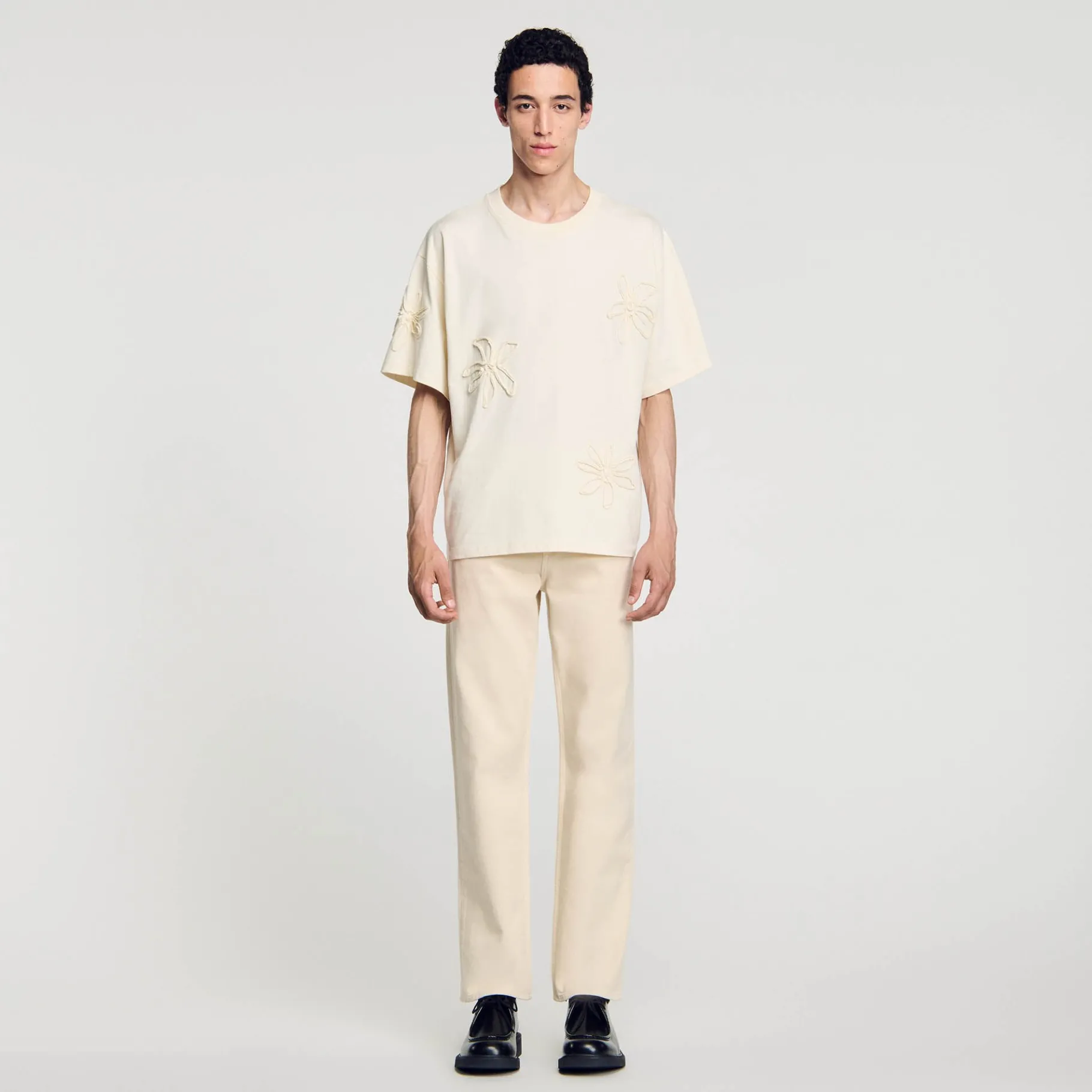 Flash Sale SANDRO Tee-shirt Orné De Fleurs Ecru