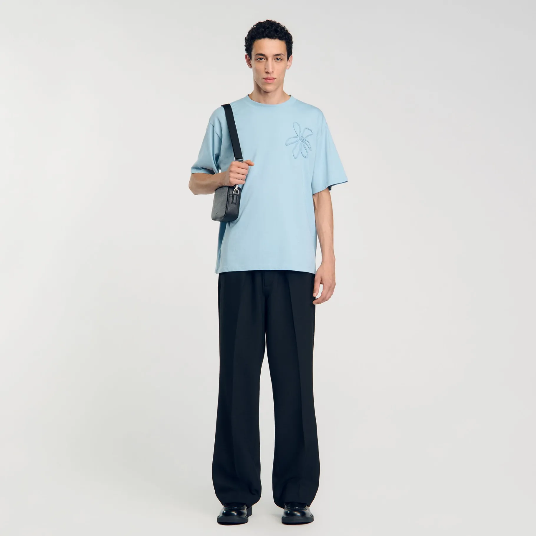 Fashion SANDRO Tee-shirt Oversize Fleur Baby Blue