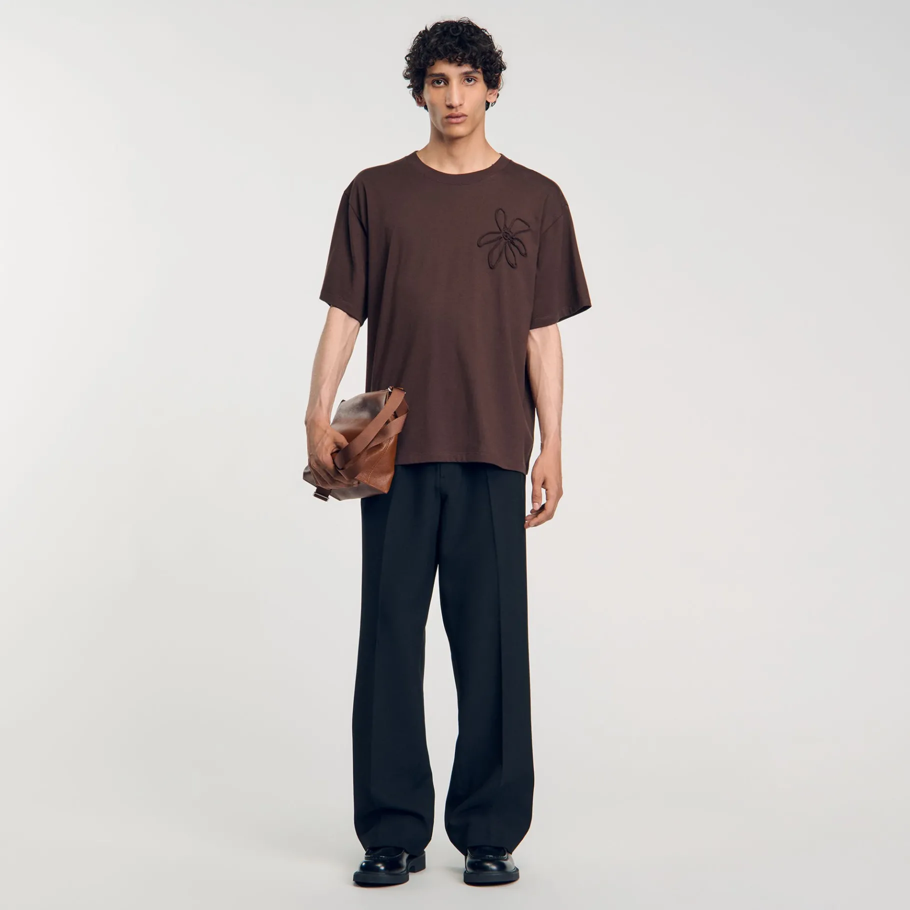 Store SANDRO Tee-shirt Oversize Fleur Chocolat