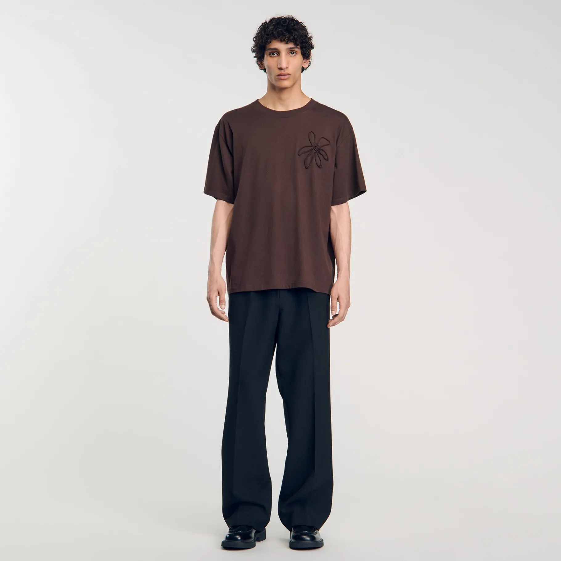 Store SANDRO Tee-shirt Oversize Fleur Chocolat
