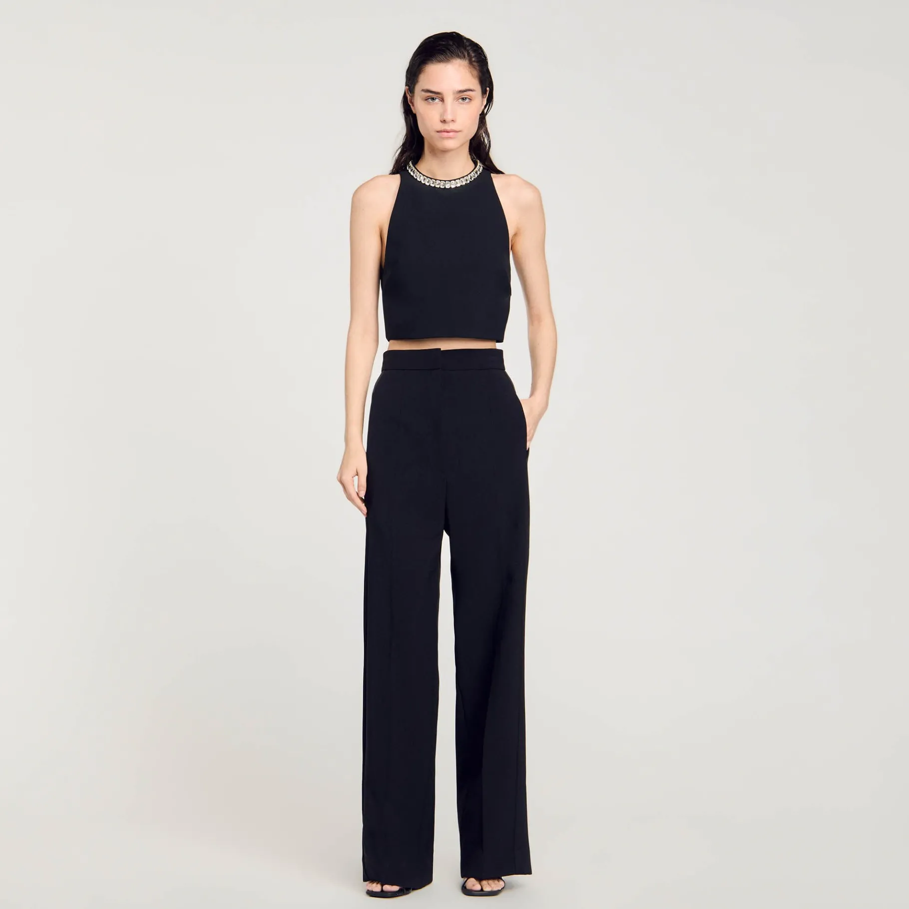 Best Sale SANDRO Top Court à Strass Noir