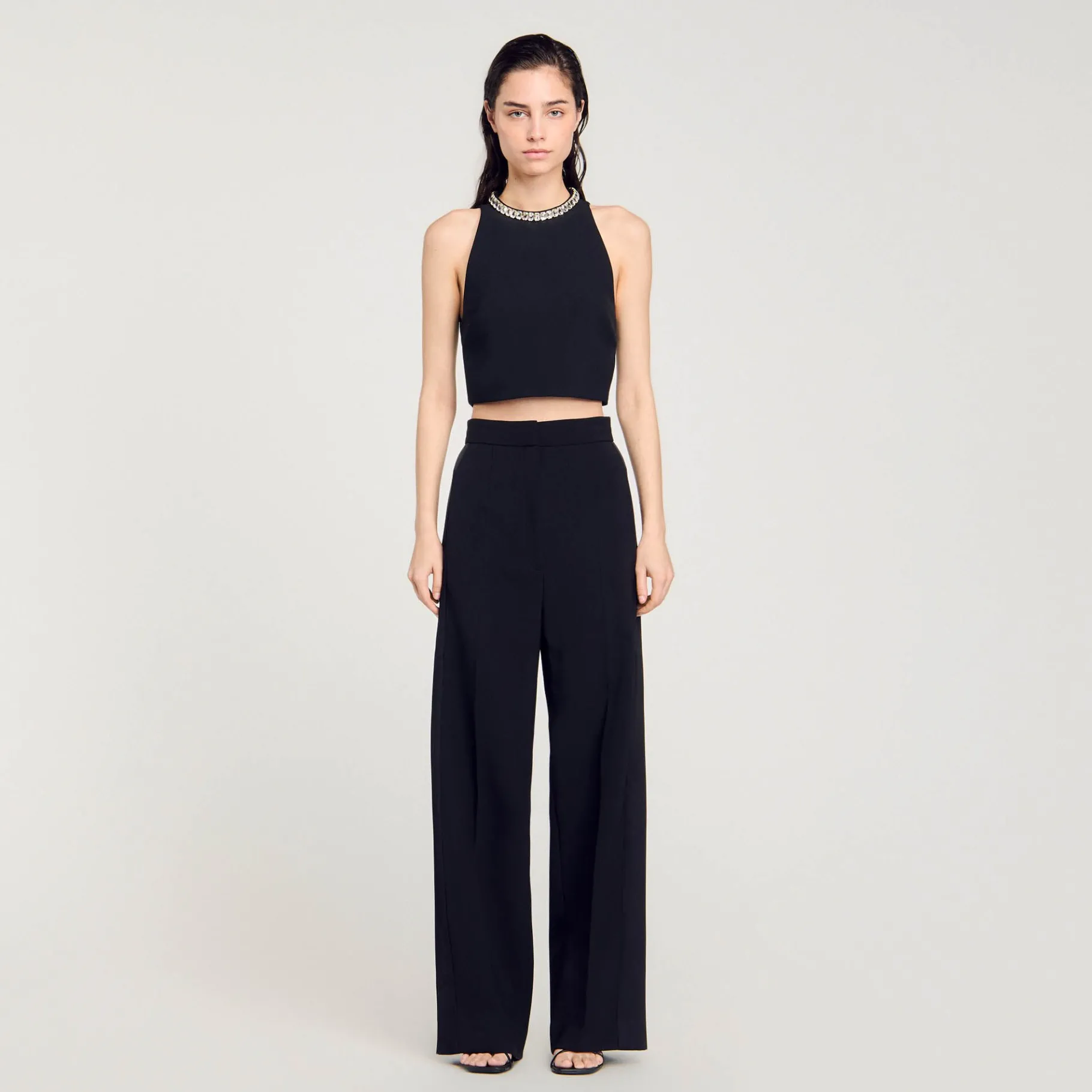Best Sale SANDRO Top Court à Strass Noir