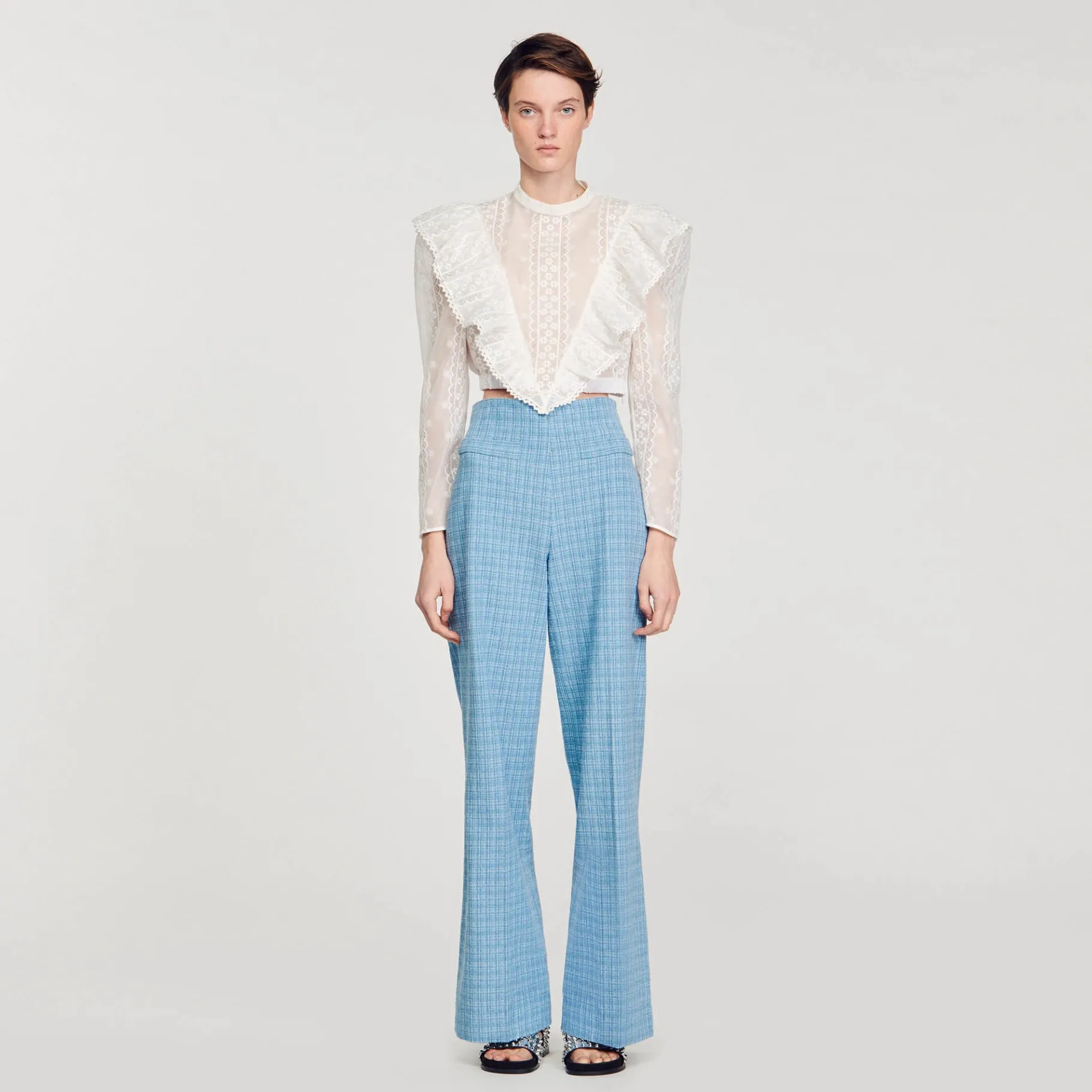 New SANDRO Top Court En Broderie Anglaise blanc