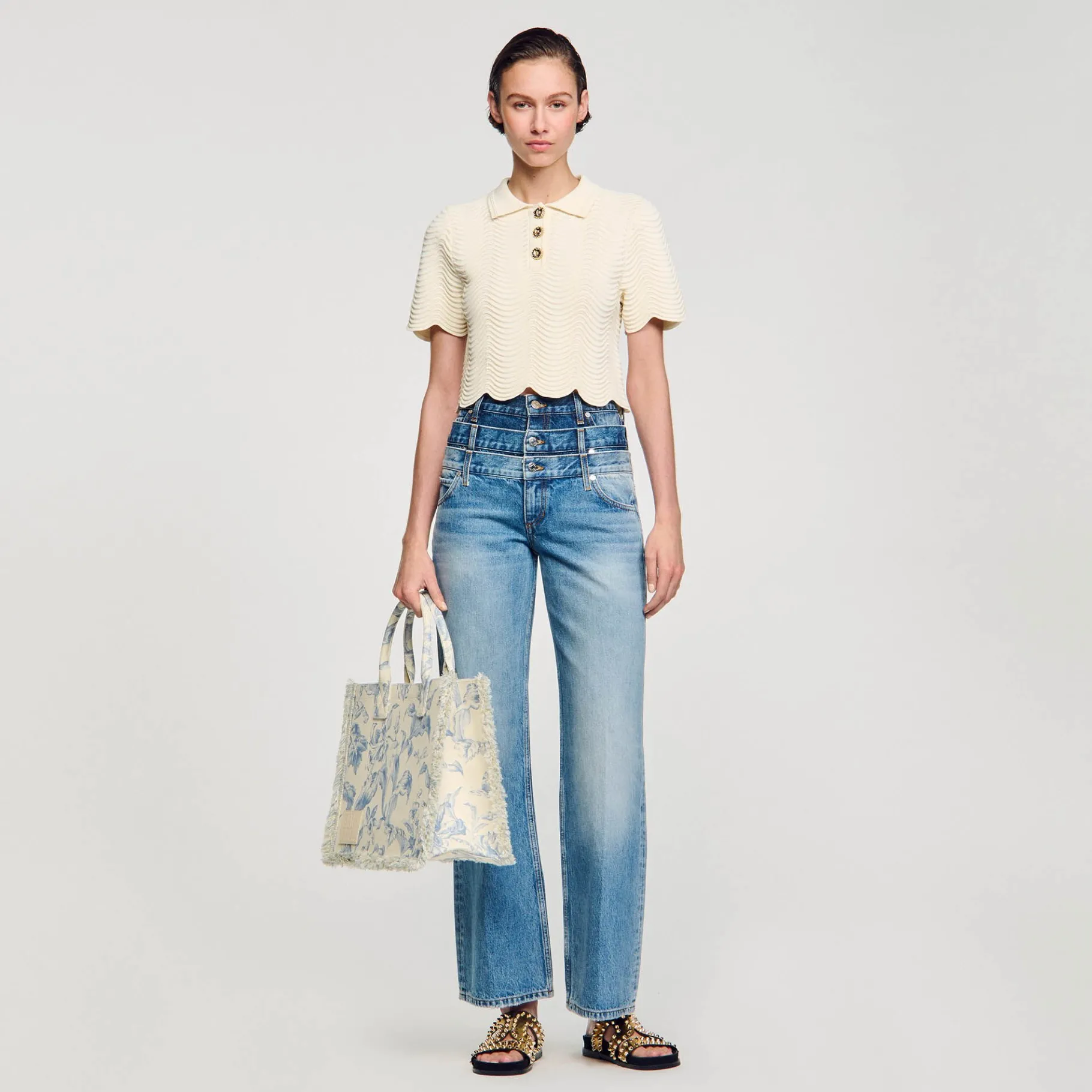 Cheap SANDRO Top Court En Maille blanc