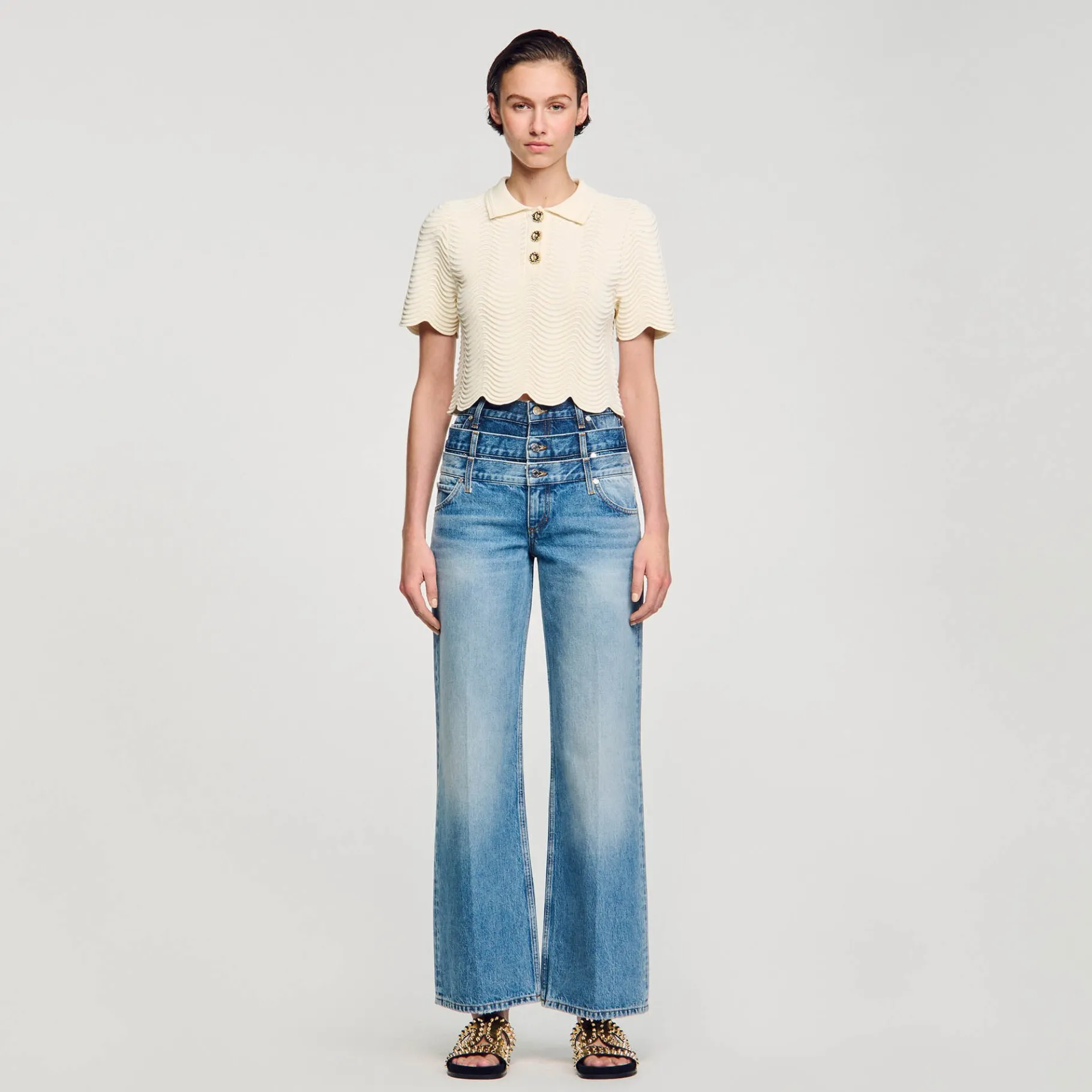 Cheap SANDRO Top Court En Maille blanc