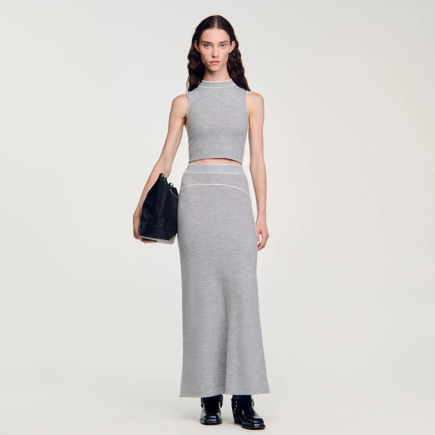 Fashion SANDRO Top Court En Maille Sans Manches Gris