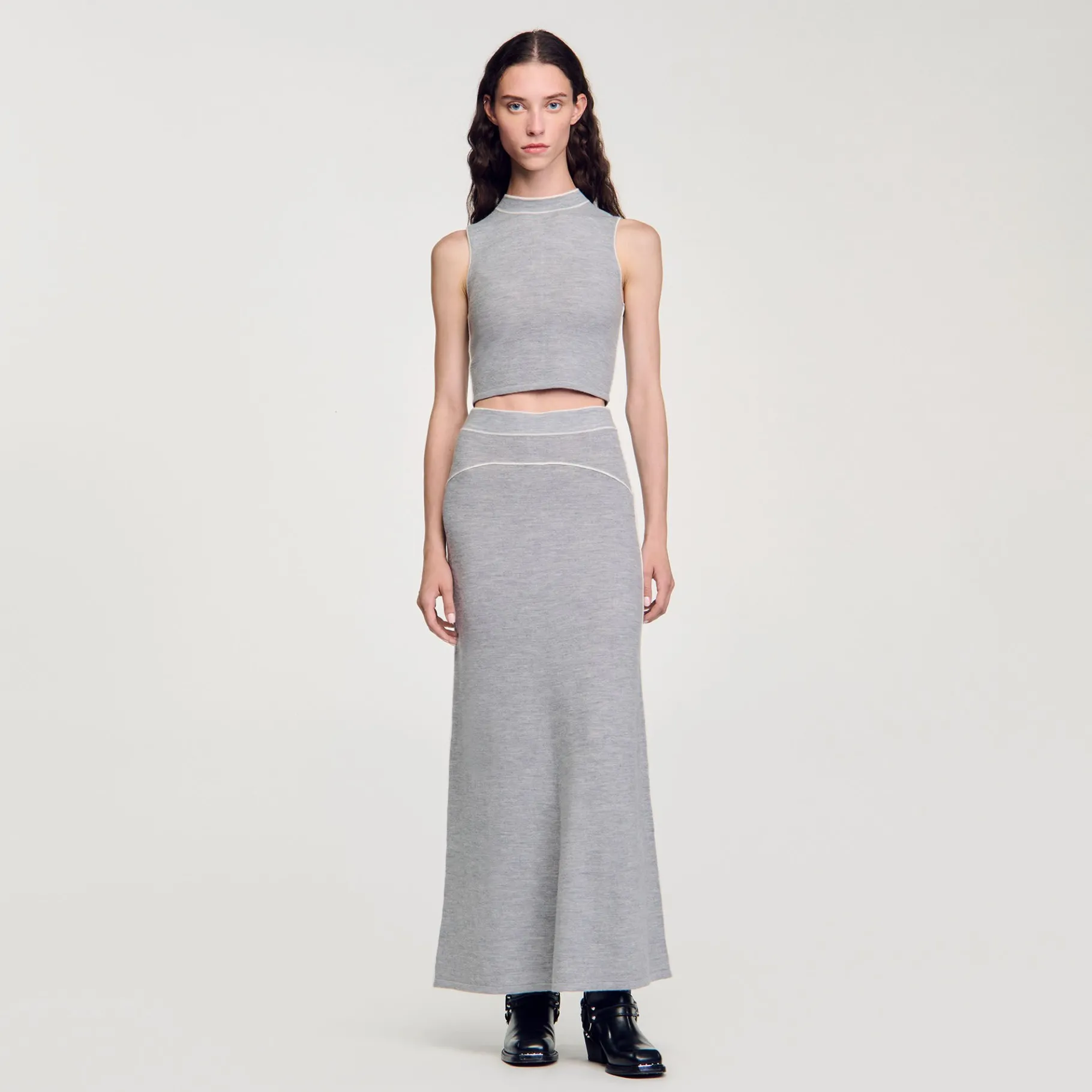 Fashion SANDRO Top Court En Maille Sans Manches Gris