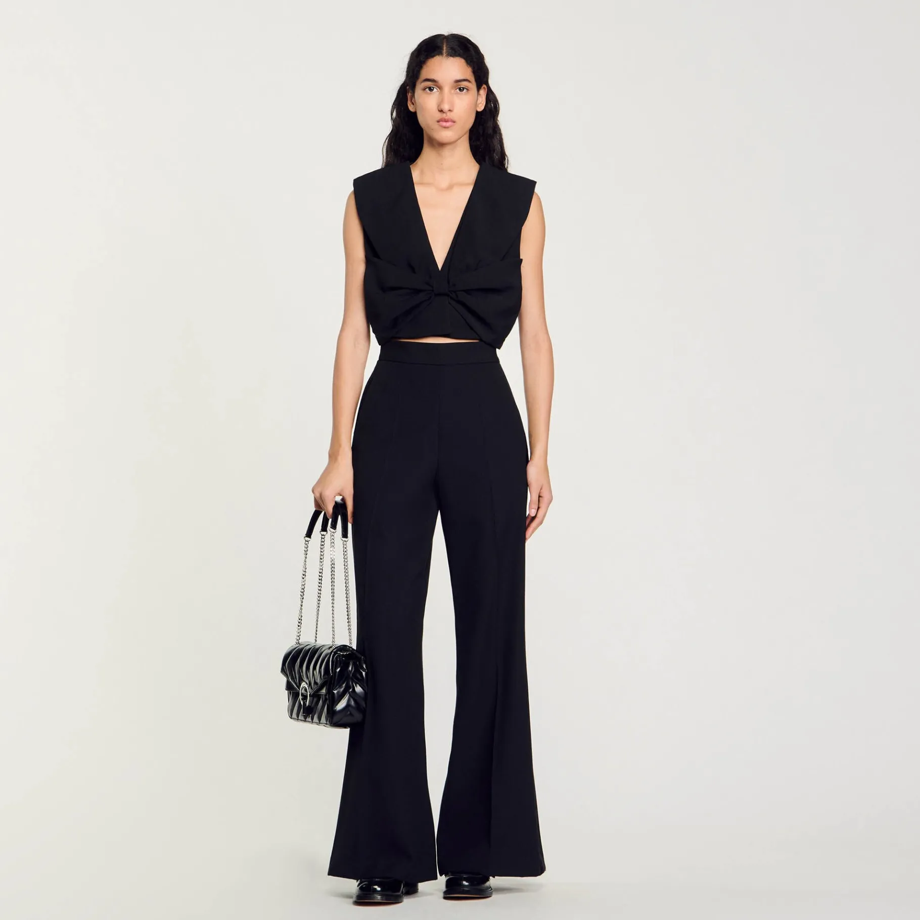 New SANDRO Top Court Satiné Noir