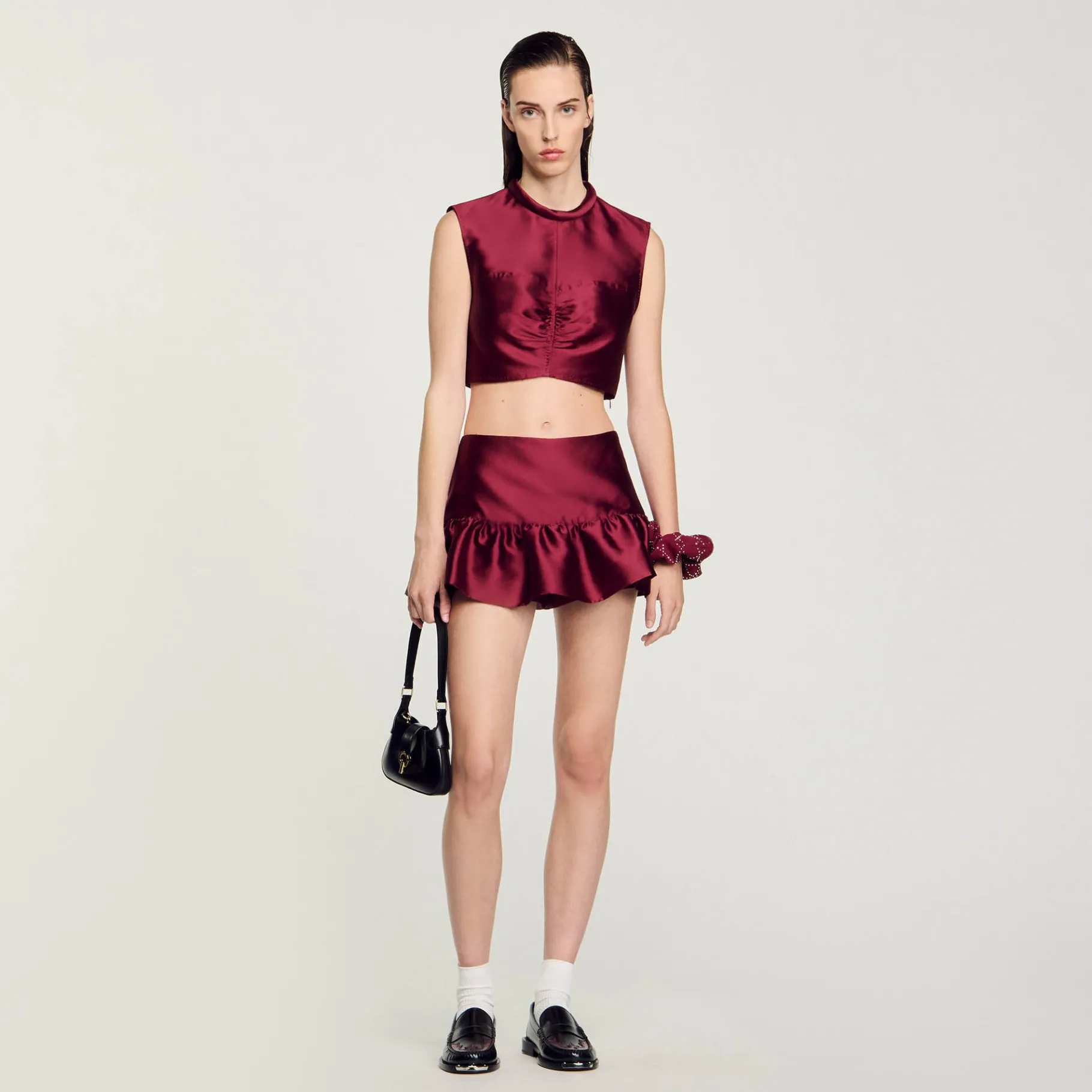 Clearance SANDRO Top Court Satiné Bordeaux