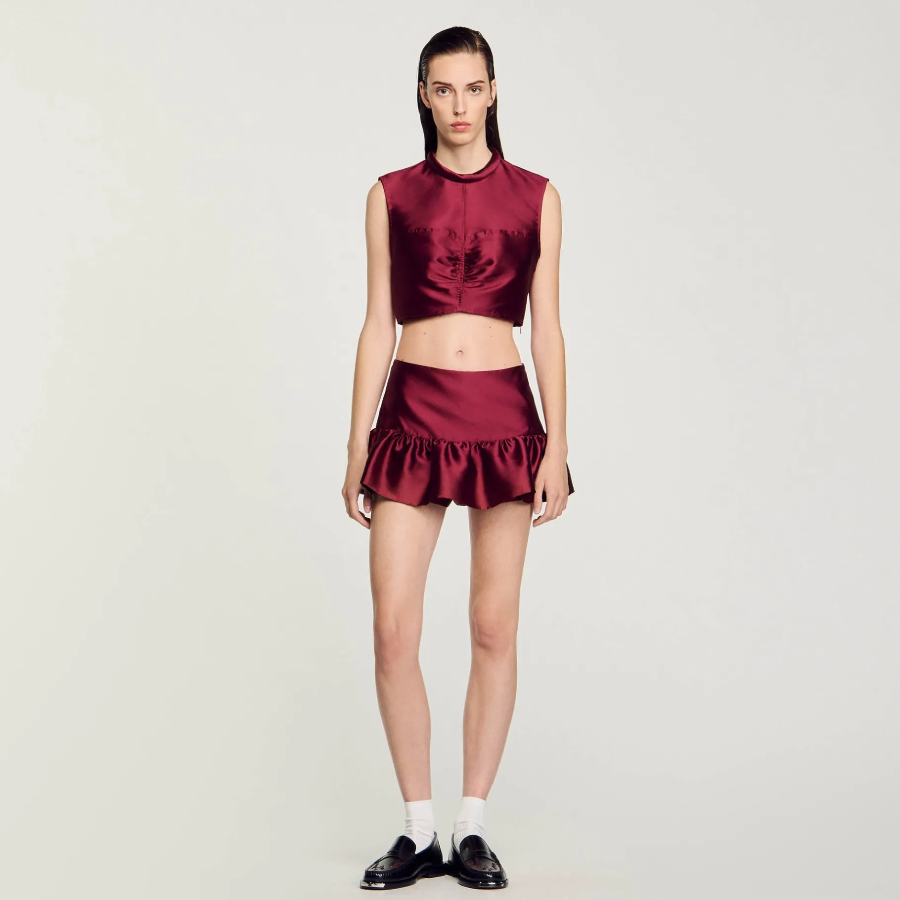 Clearance SANDRO Top Court Satiné Bordeaux
