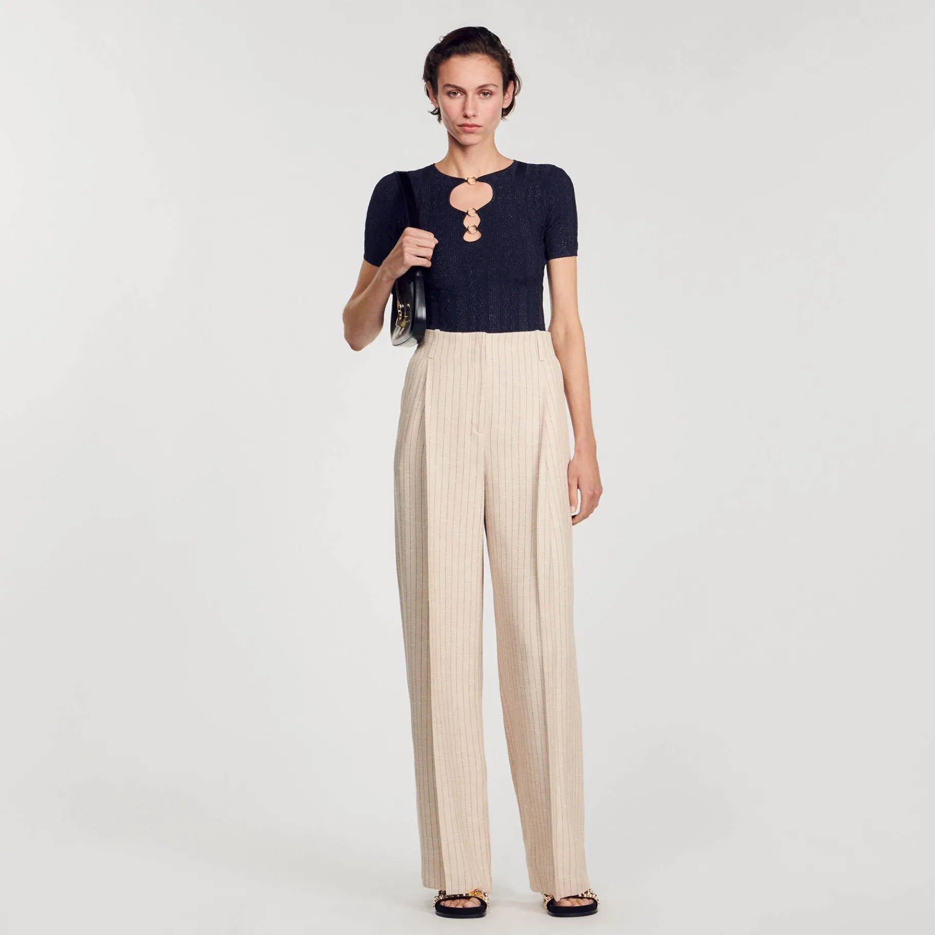 Discount SANDRO Top En Maille Scintillante Bleu marine