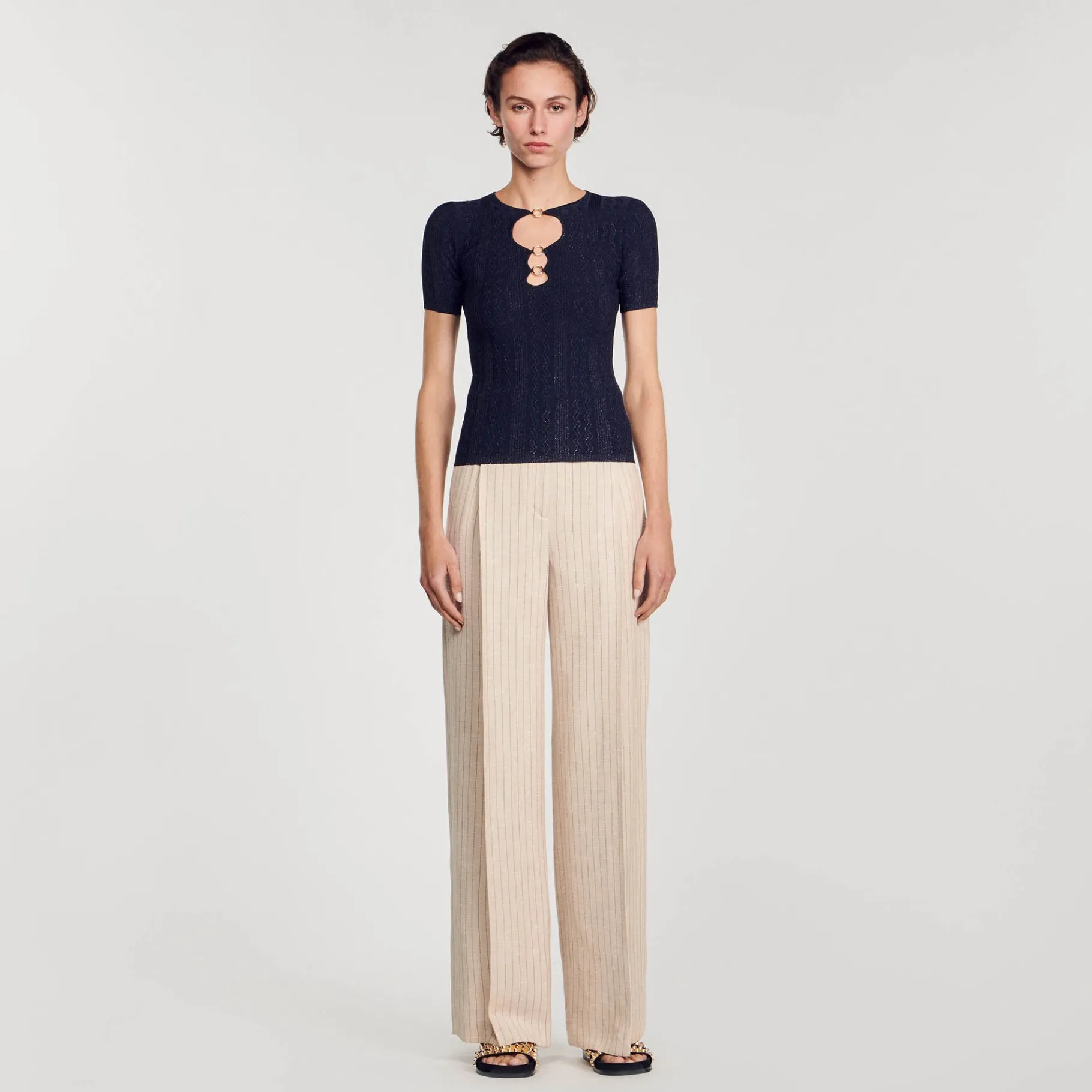Discount SANDRO Top En Maille Scintillante Bleu marine