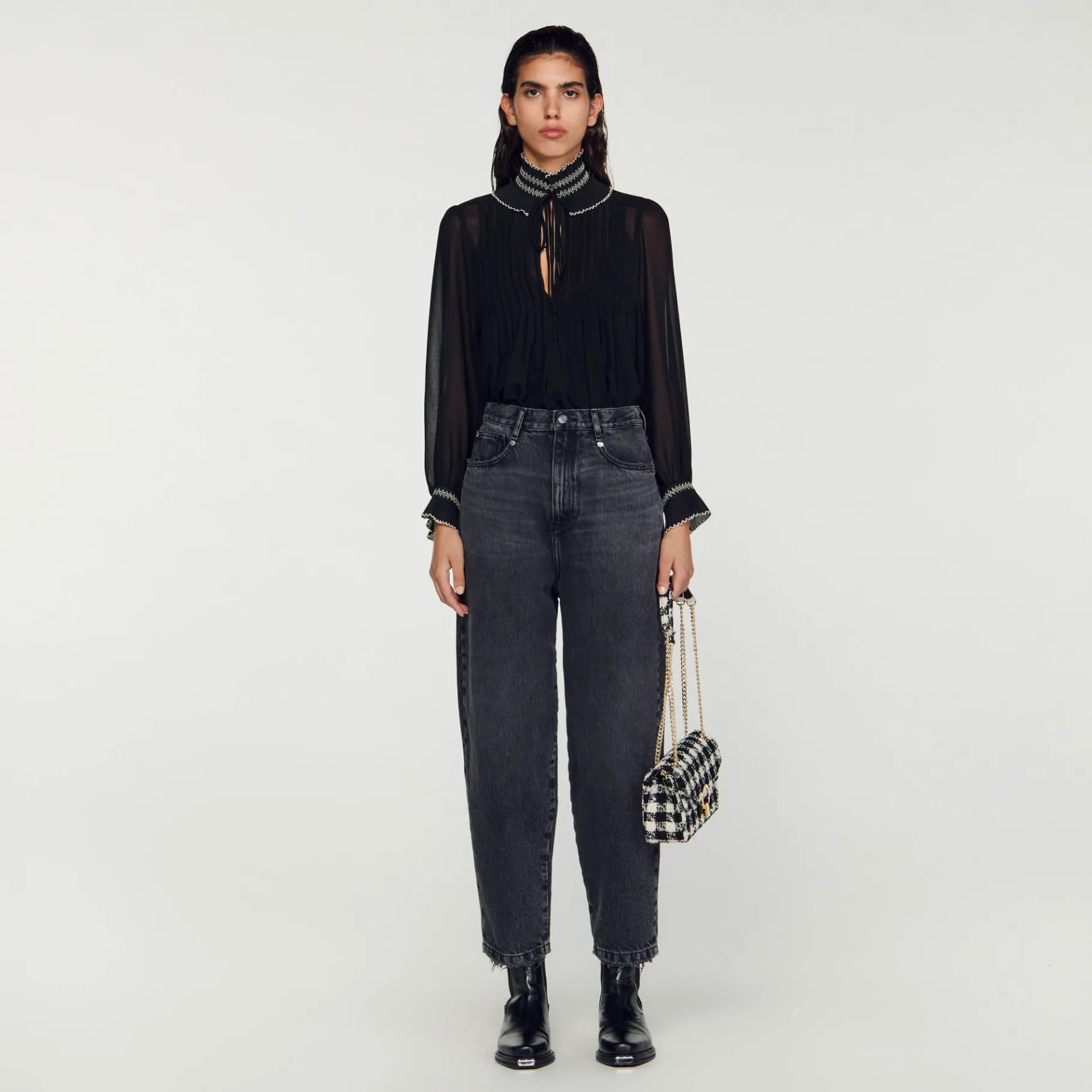 Cheap SANDRO Top En Mousseline Noir