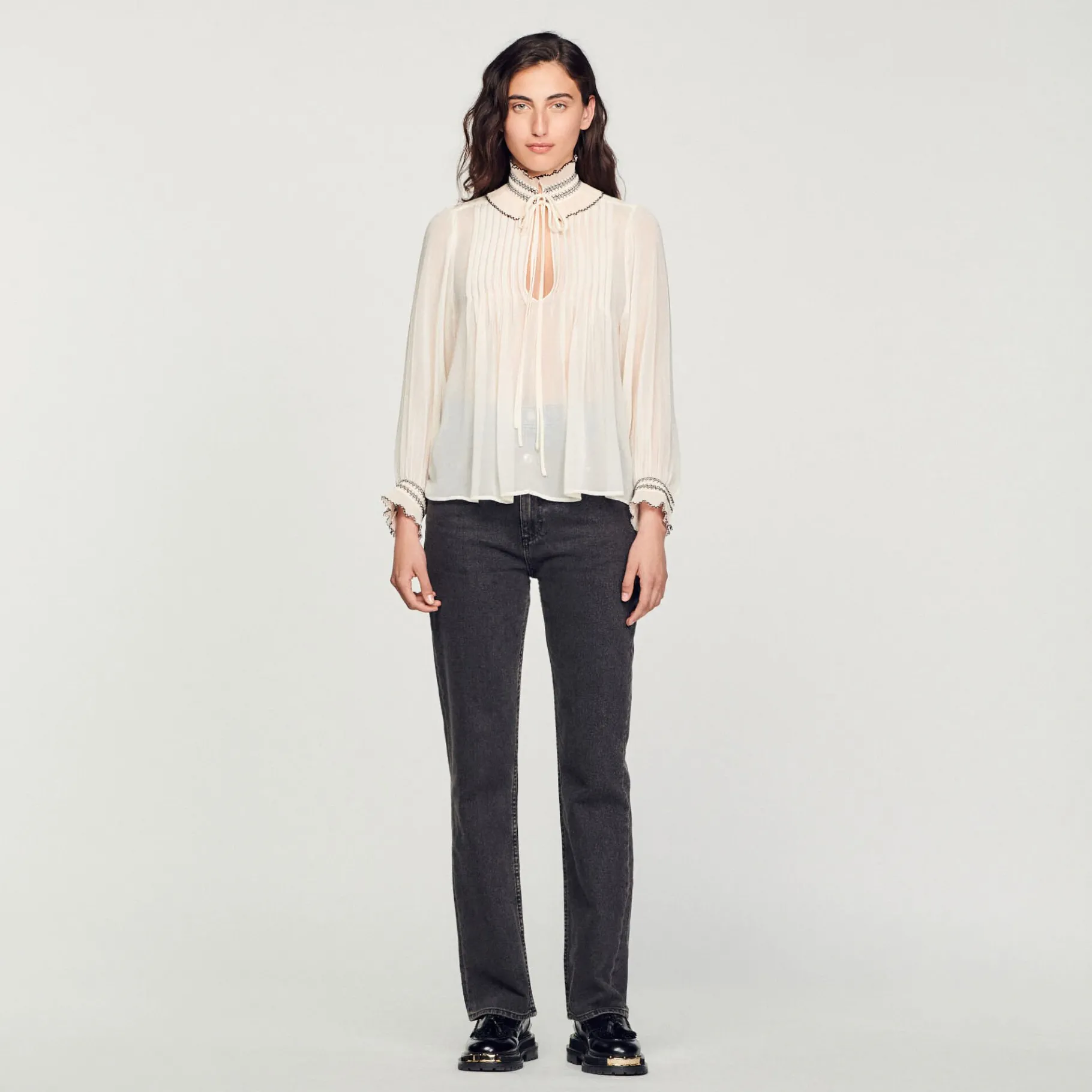 Store SANDRO Top En Mousseline Nude