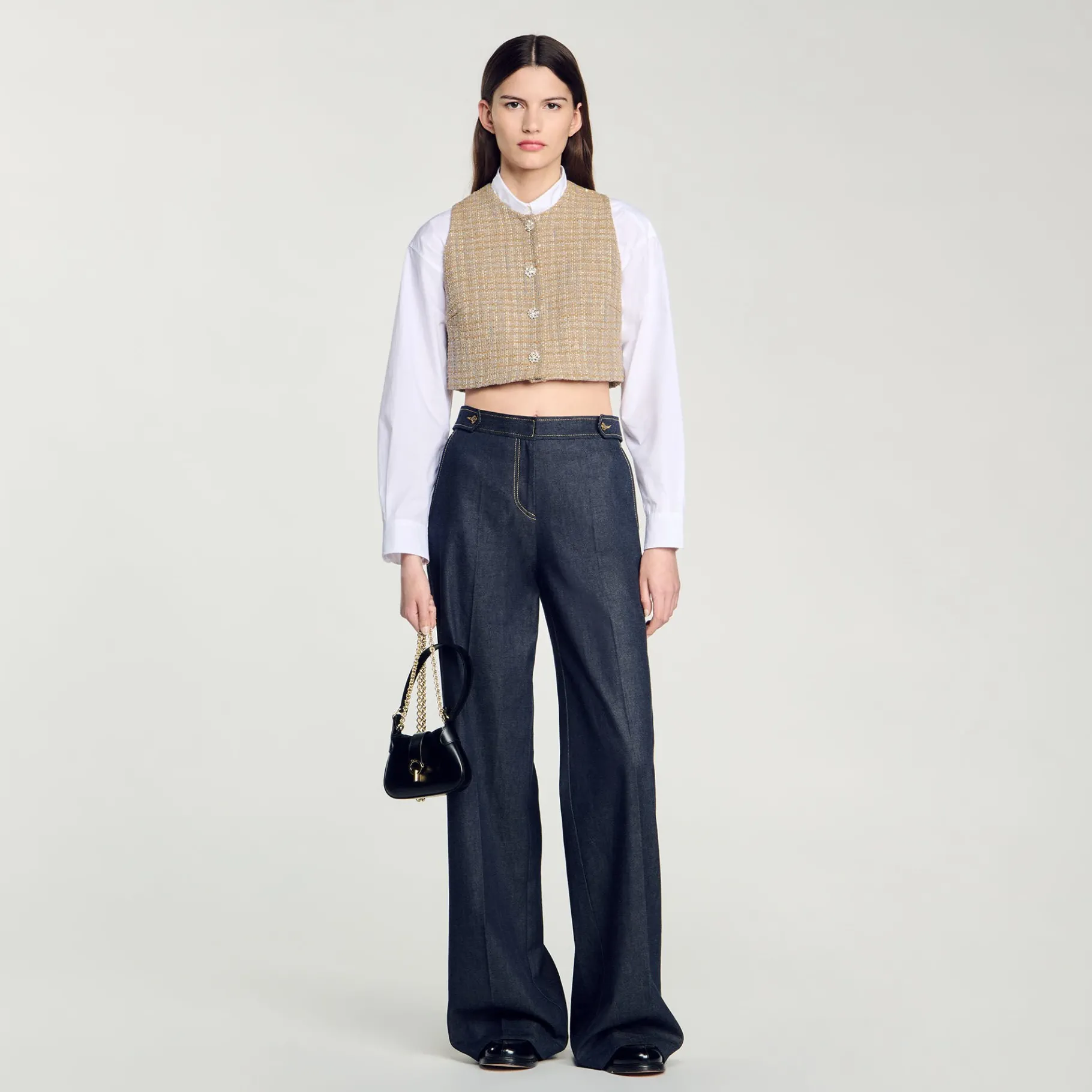 Best Sale SANDRO Top En Tweed Camel