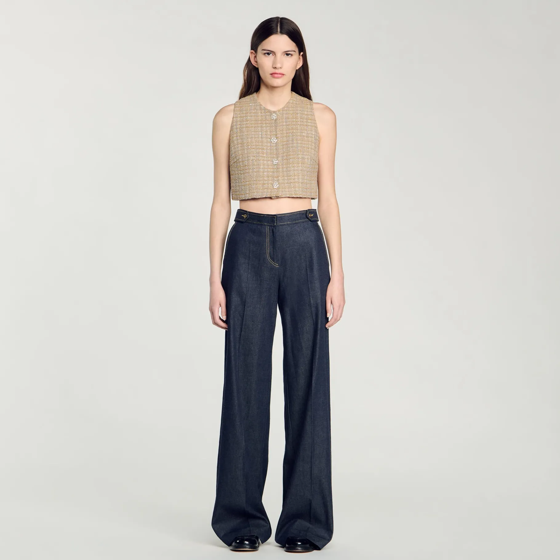 Best Sale SANDRO Top En Tweed Camel