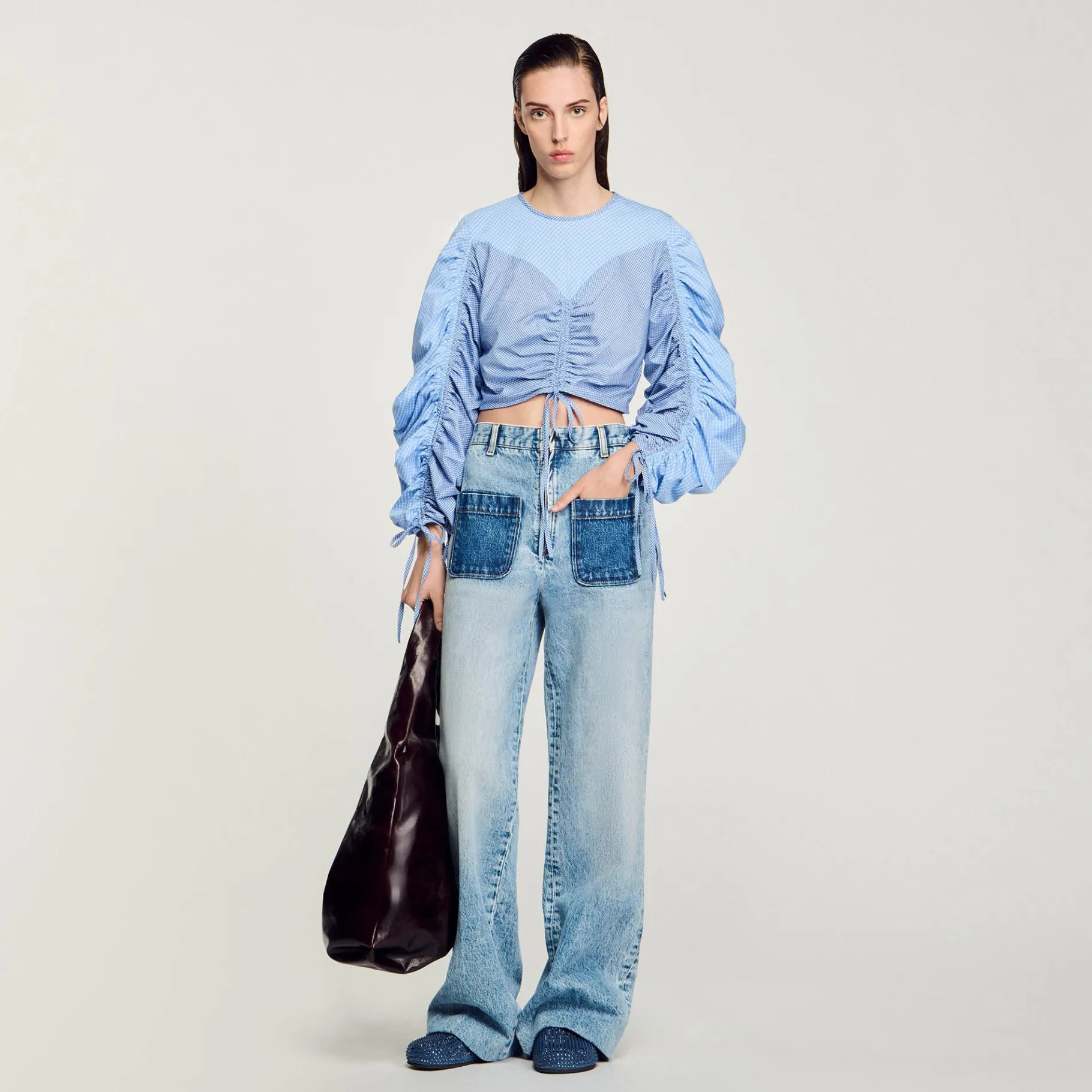 Fashion SANDRO Top Imprimé à Liens Bleu Ciel