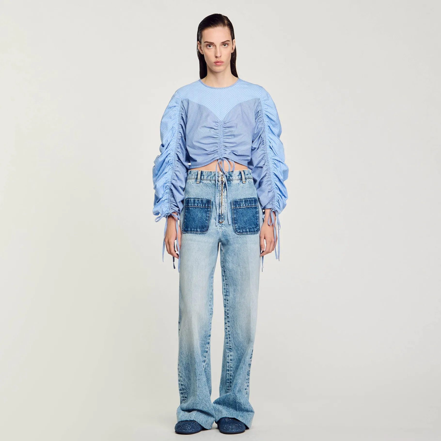 Fashion SANDRO Top Imprimé à Liens Bleu Ciel