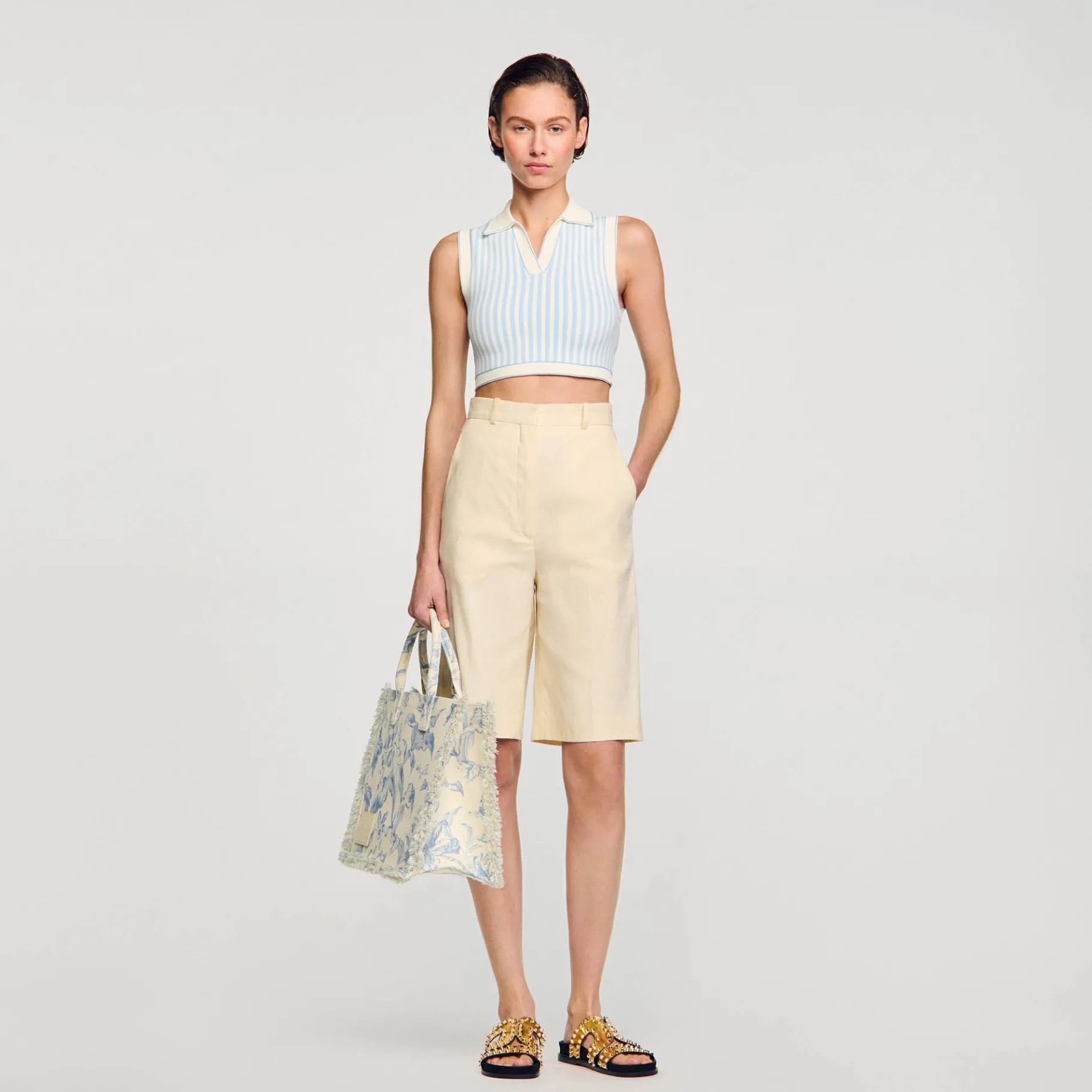 Shop SANDRO Top Rayé En Maille Bleu / Blanc