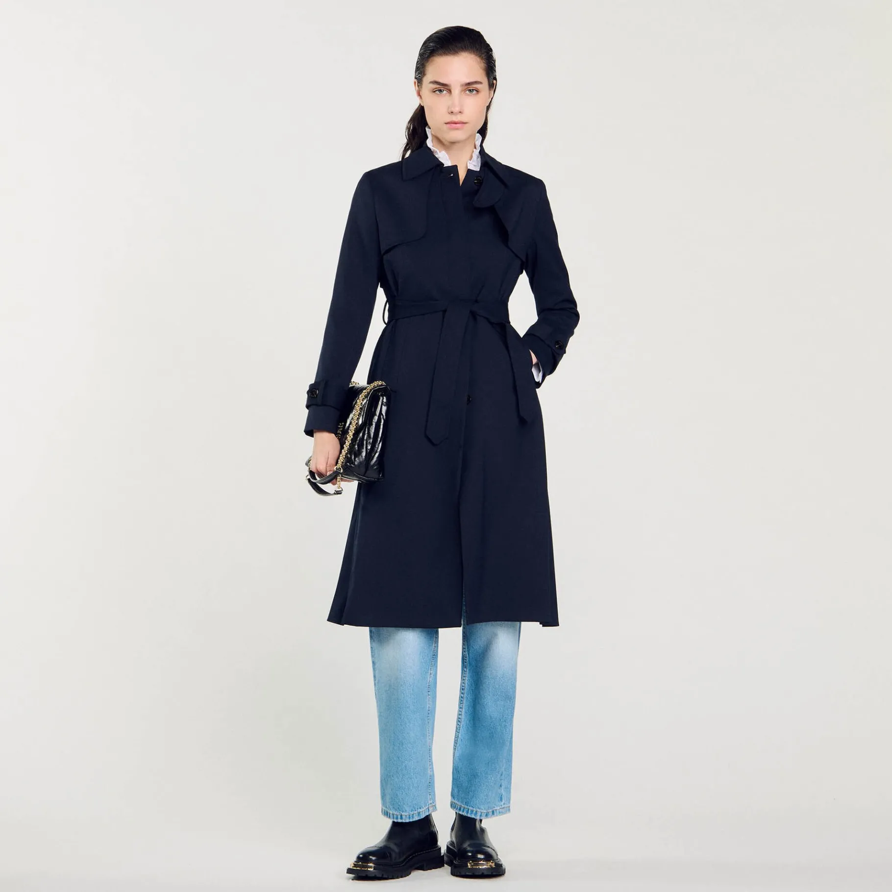 New SANDRO Trench à Empiècement Plissé Marine