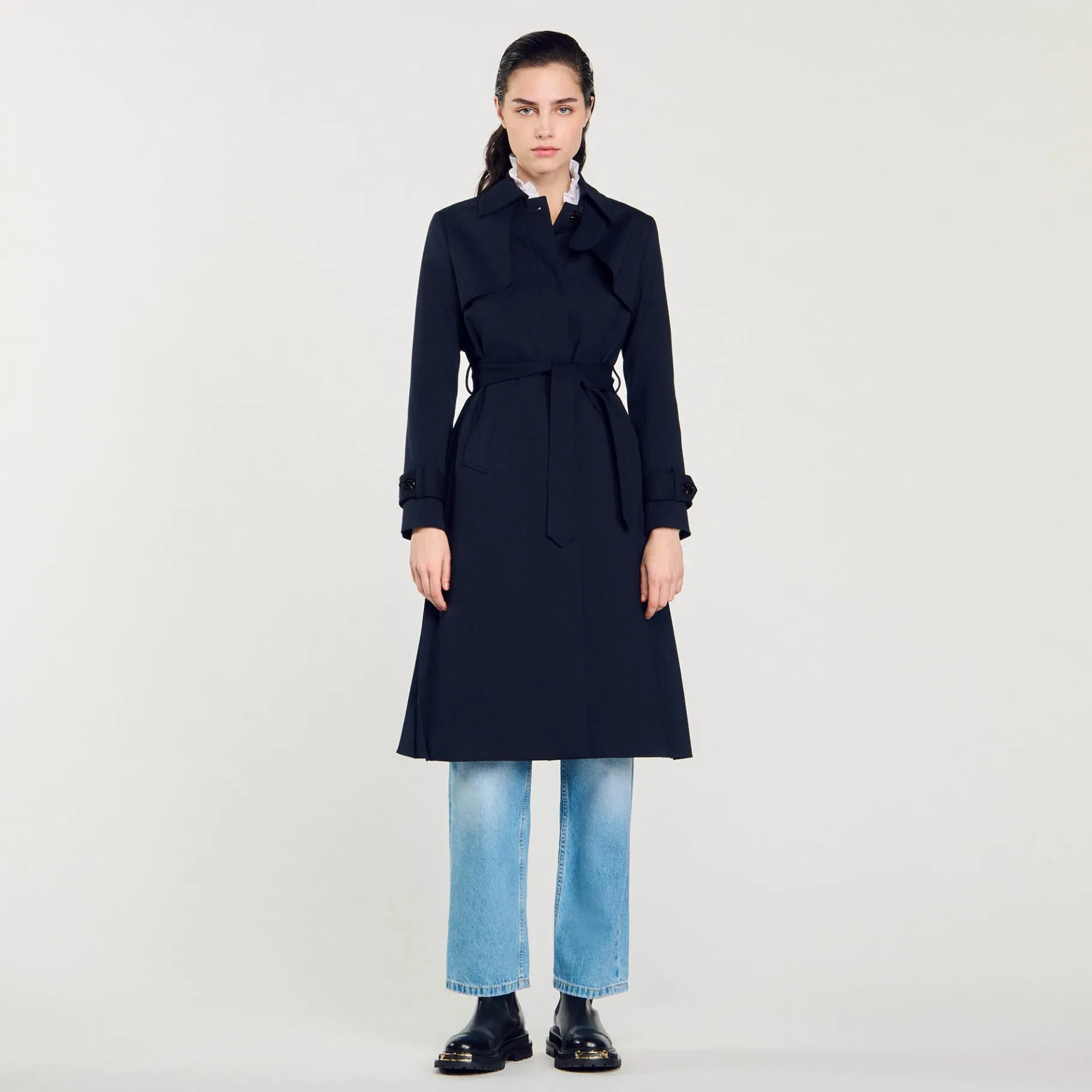 New SANDRO Trench à Empiècement Plissé Marine