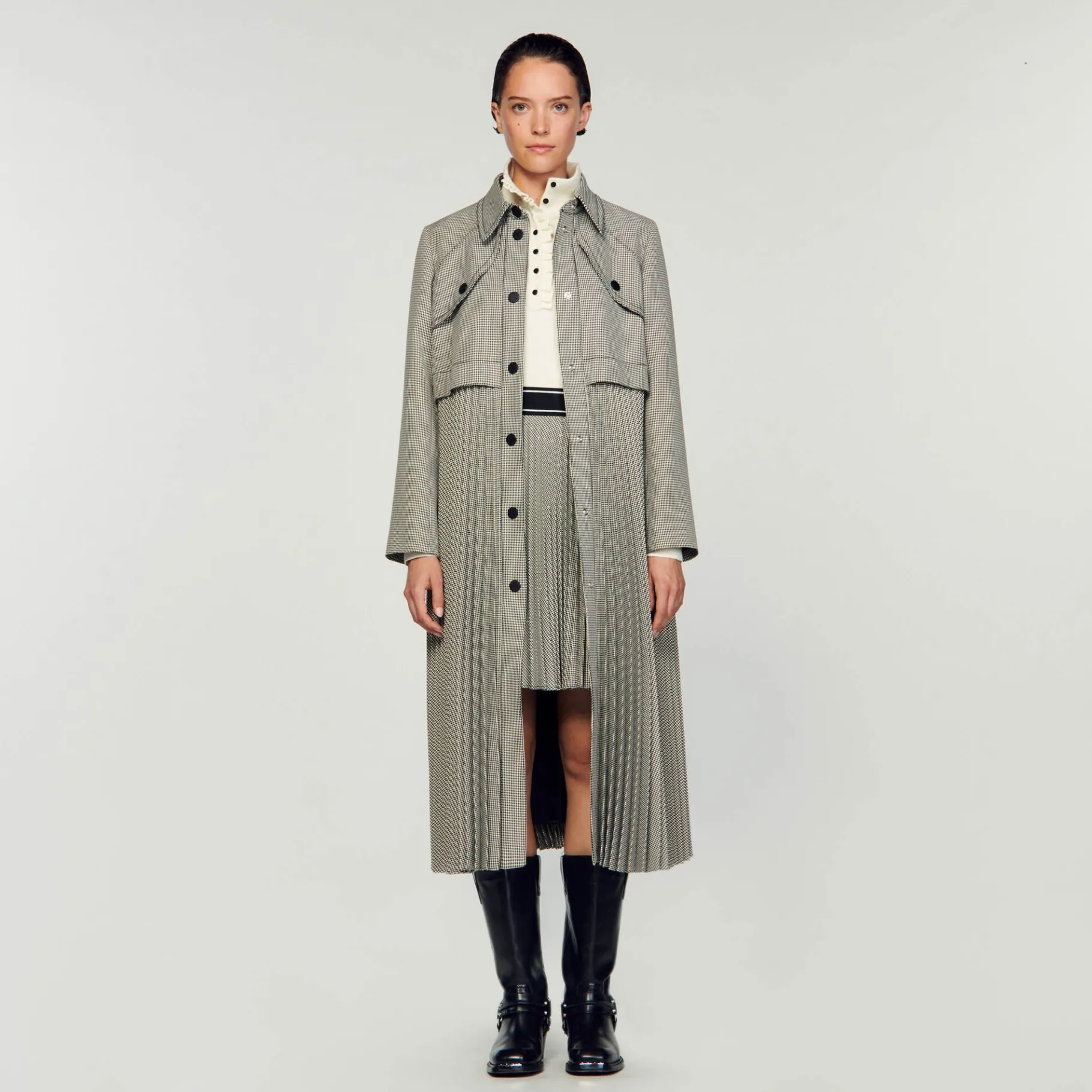Store SANDRO Trench Pied-de-poule Noir / Blanc