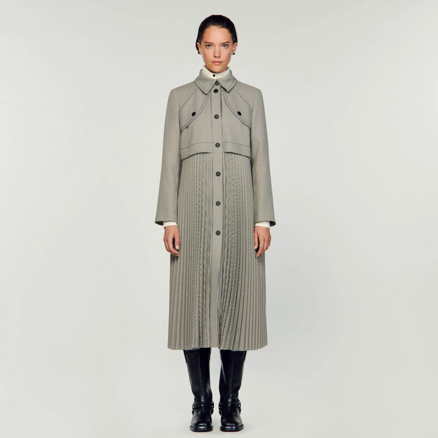Store SANDRO Trench Pied-de-poule Noir / Blanc