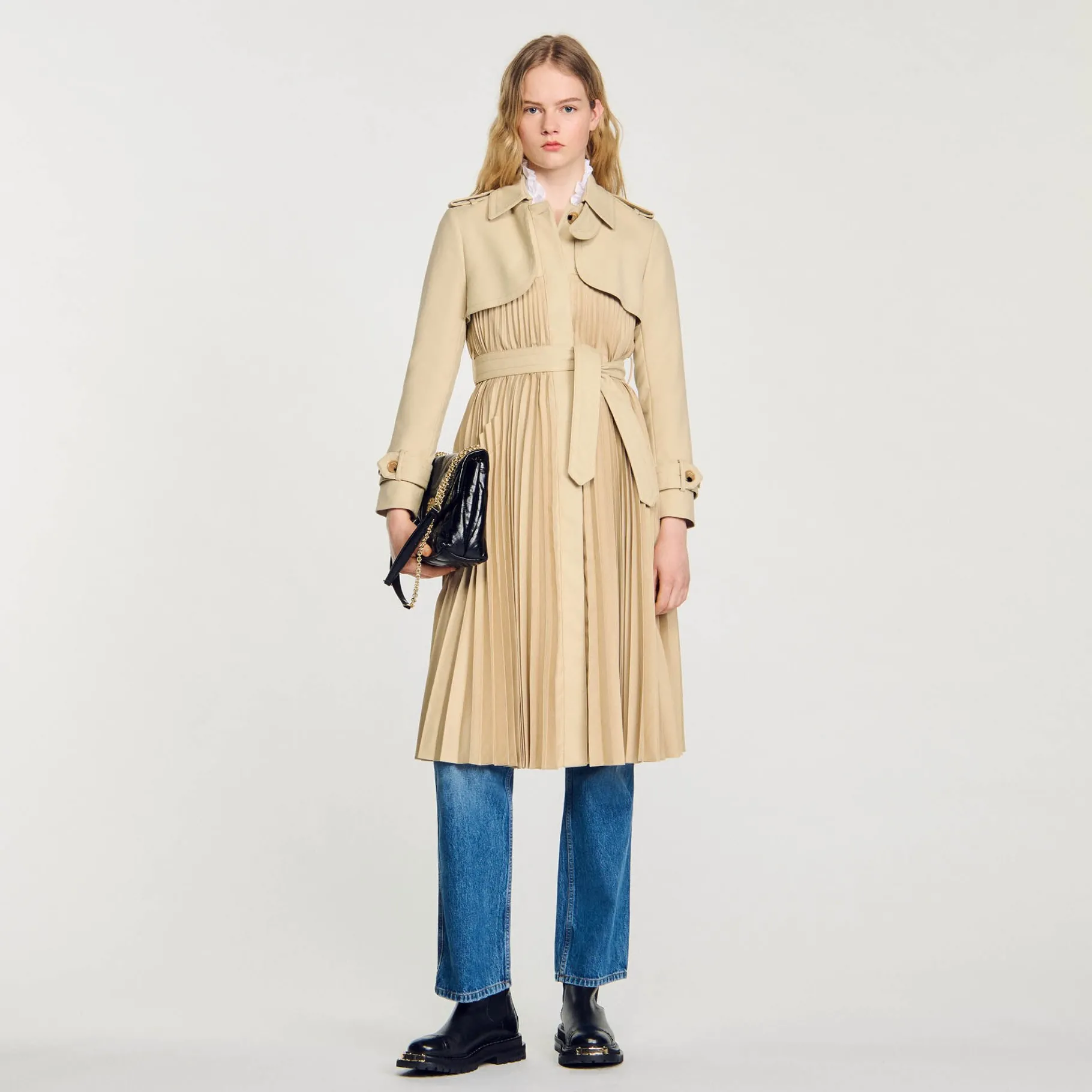 New SANDRO Trench Plissé à Ceinturer Beige