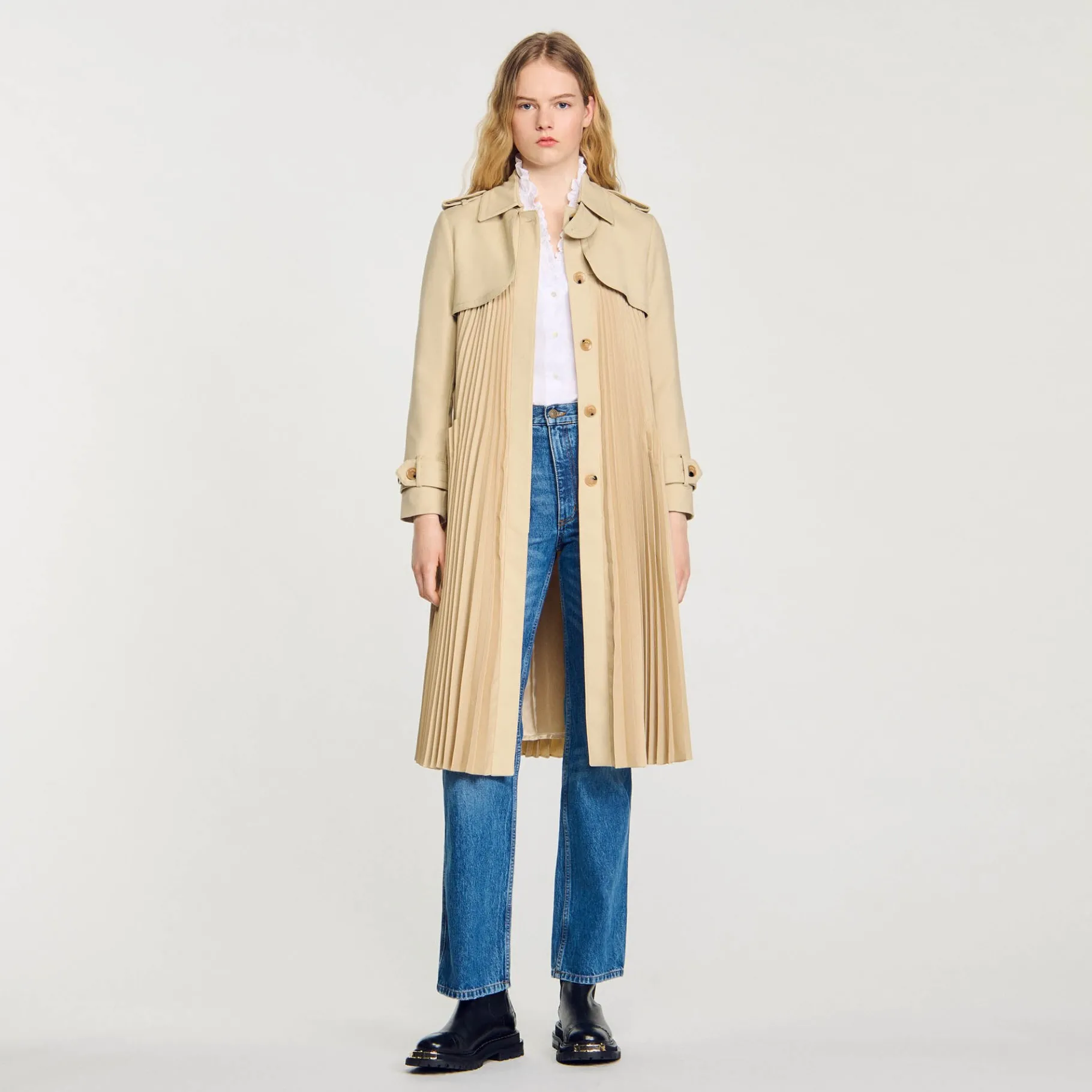 New SANDRO Trench Plissé à Ceinturer Beige