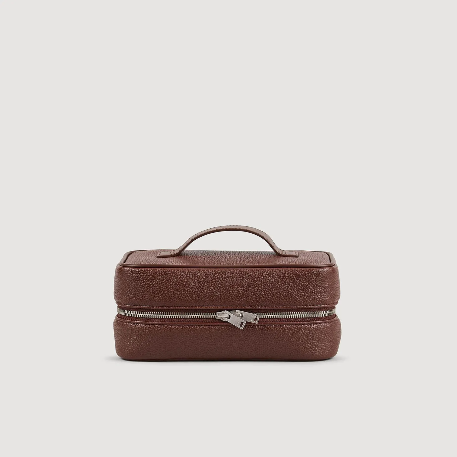 Best Sale SANDRO Trousse De Toilette En Toile Grainée Marron Foncé