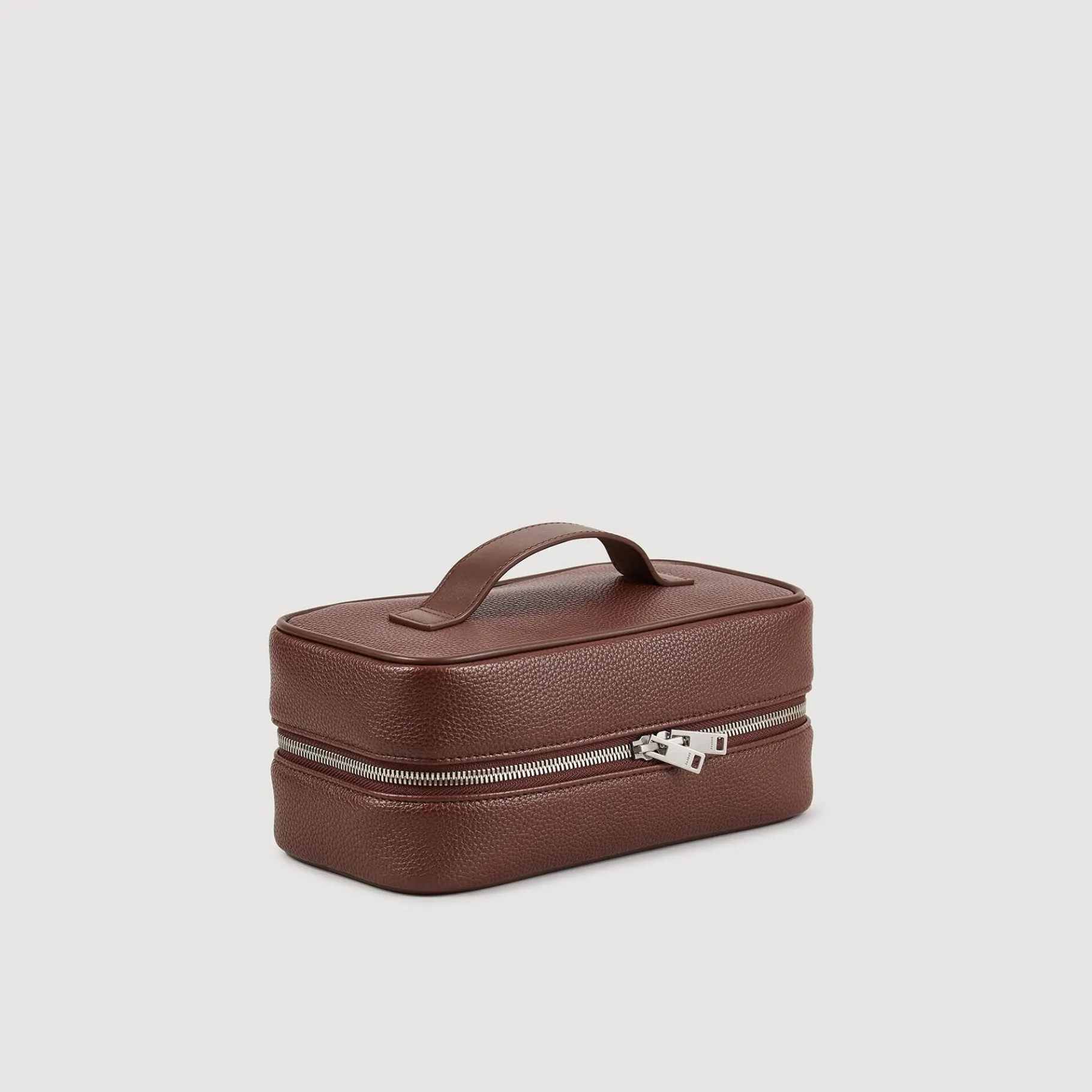 Best Sale SANDRO Trousse De Toilette En Toile Grainée Marron Foncé